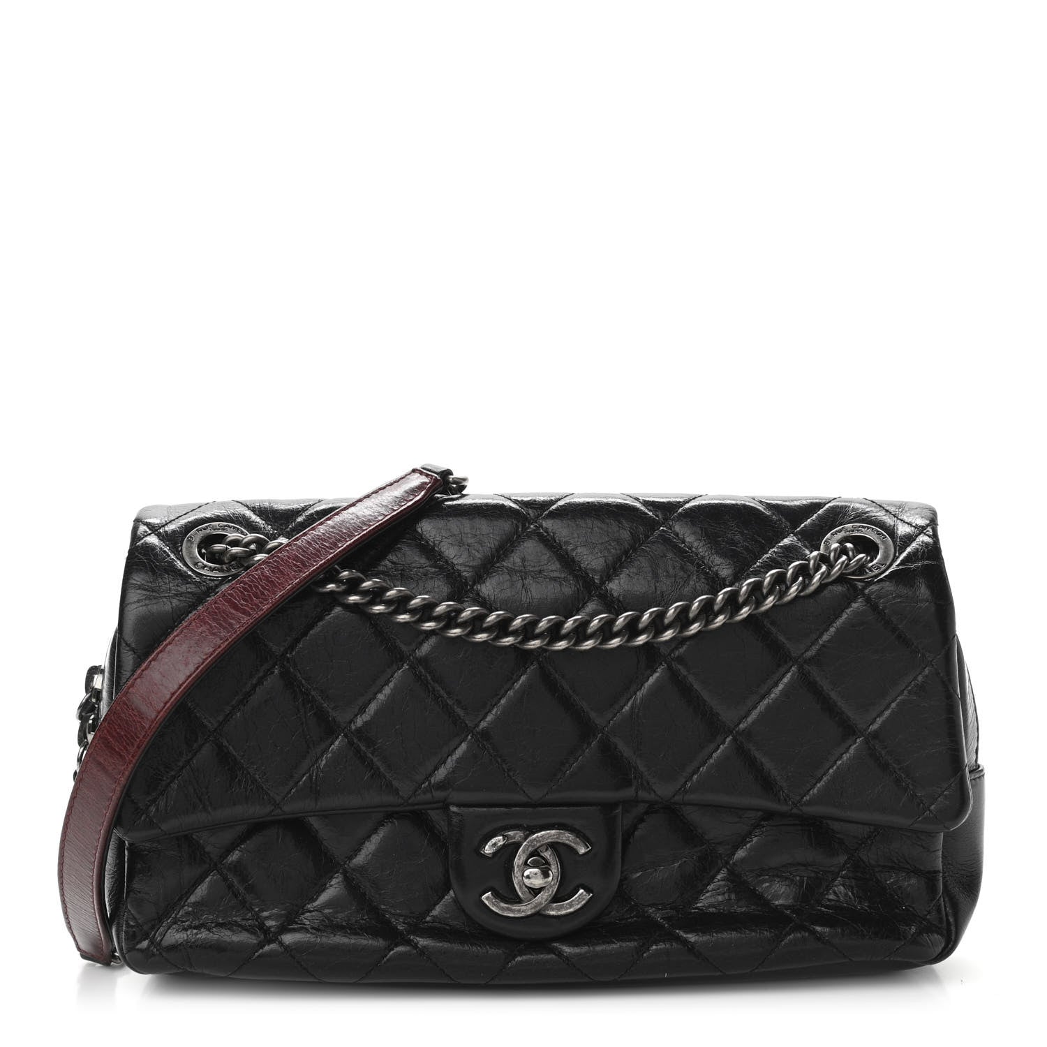 Chanel Glazed Calfskin Quilted Medium Duo Color Flap Black 1 of 10