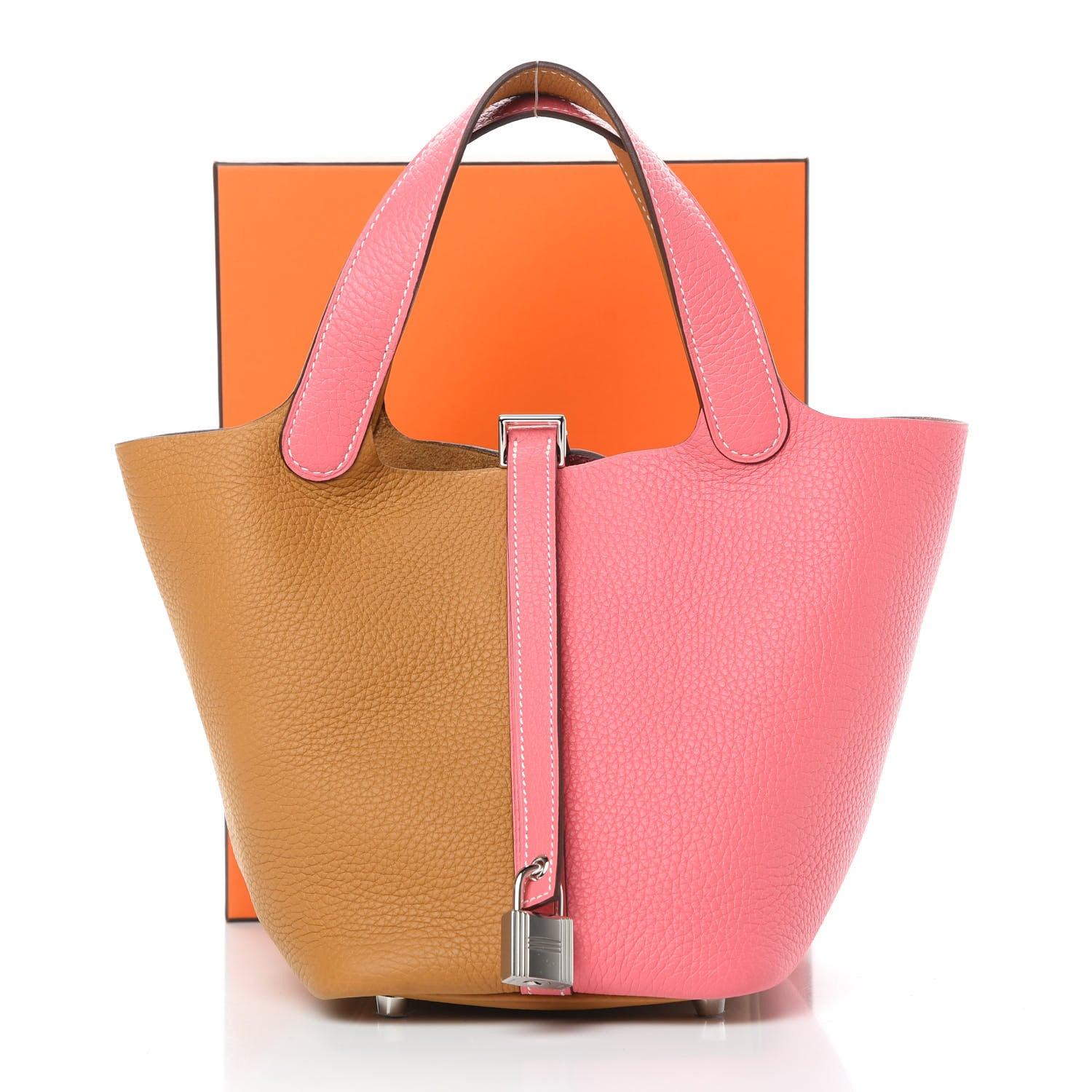 Hermes Taurillon Clemence Casaque Picotin Lock 18 PM Rose Azalee Sesame 11 of 11