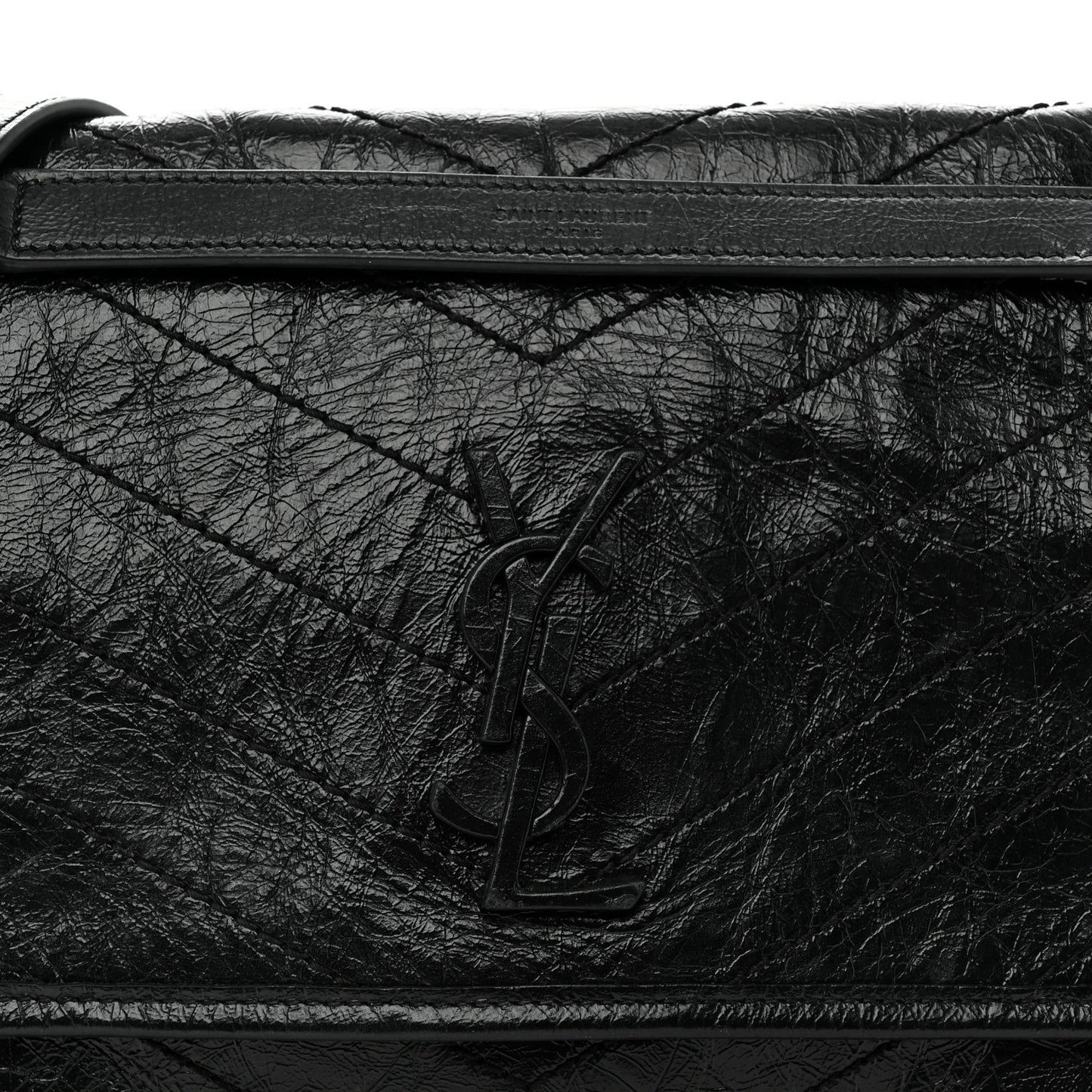 Crinkled Calfskin Matelasse Monogram Medium Niki Chain Satchel Black Black