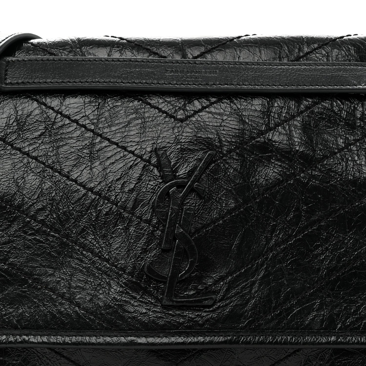 Saint Laurent Crinkled Calfskin Matelasse Monogram Medium Niki Chain Satchel Black Black 8 of 12