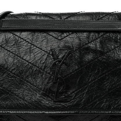 Saint Laurent Crinkled Calfskin Matelasse Monogram Medium Niki Chain Satchel Black Black 8 of 12