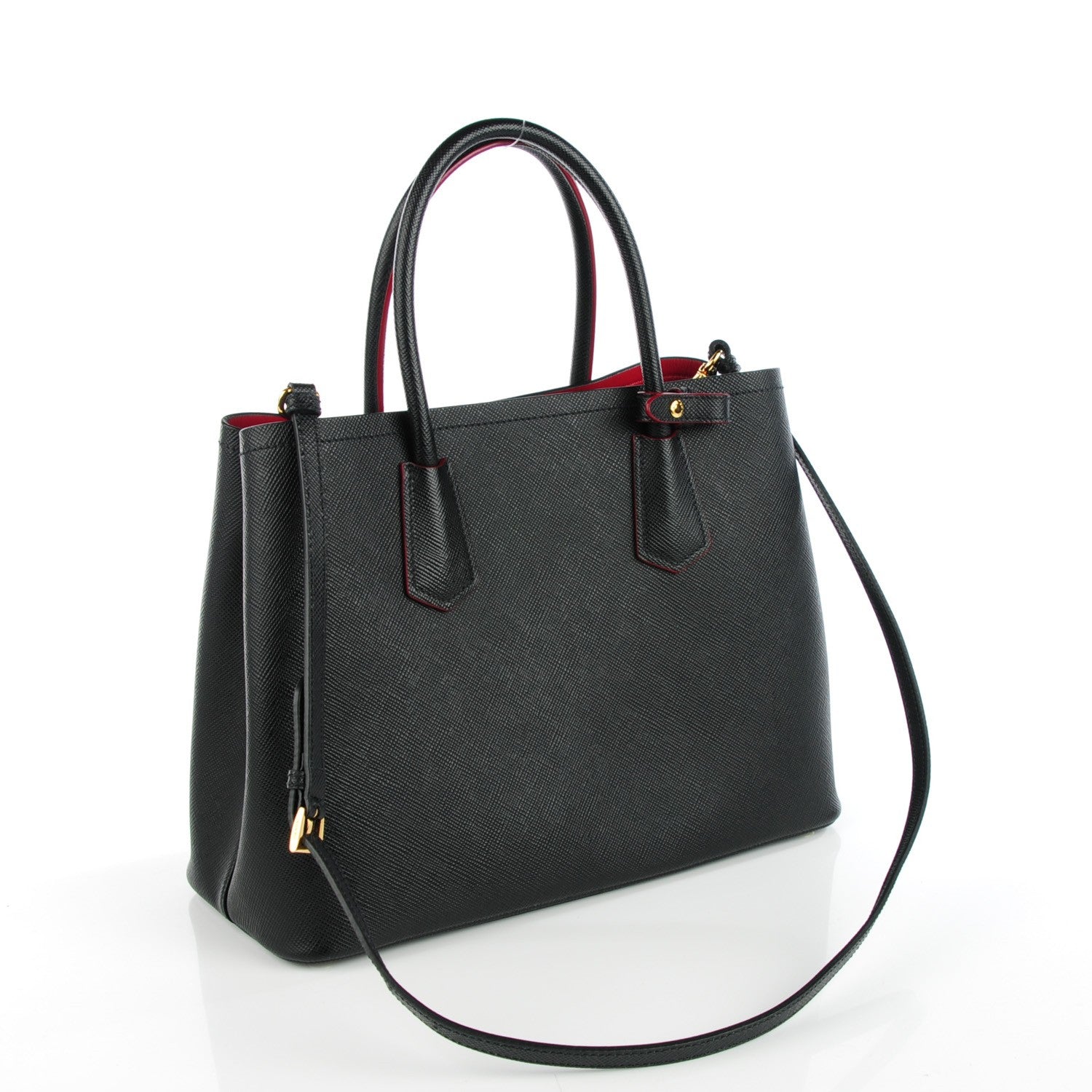 Prada Saffiano Cuir Medium Double Bag Black Fuoco 3 of 6