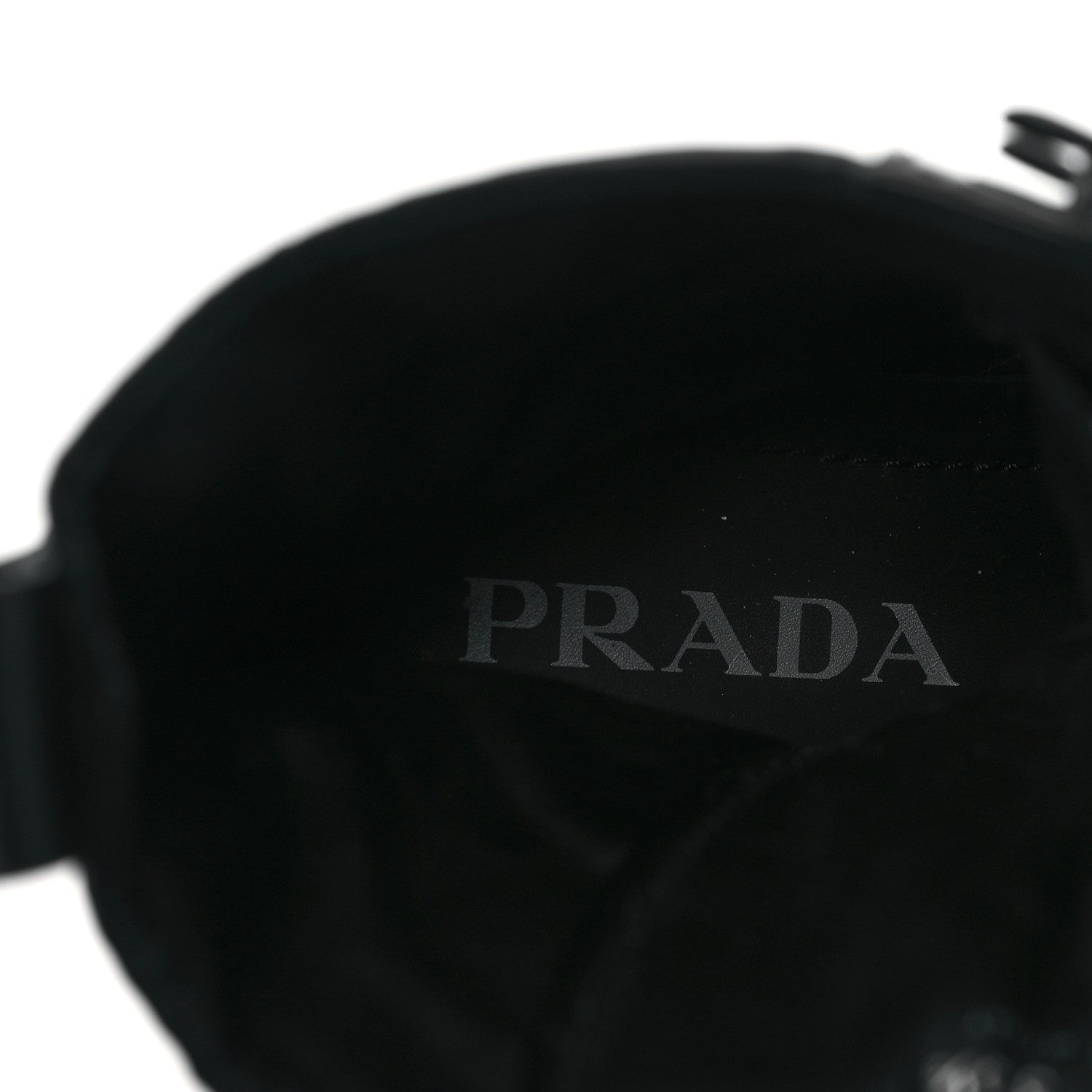 Prada Spazzolato Rois Nylon Metal Triangle Logo Monolith Pouch Pocket 55mm Boots 35.5 Black 12 of 18