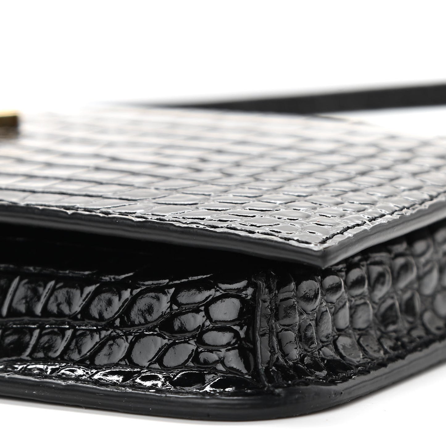 Crocodile Embossed Monogram Phone Holder Crossbody Black