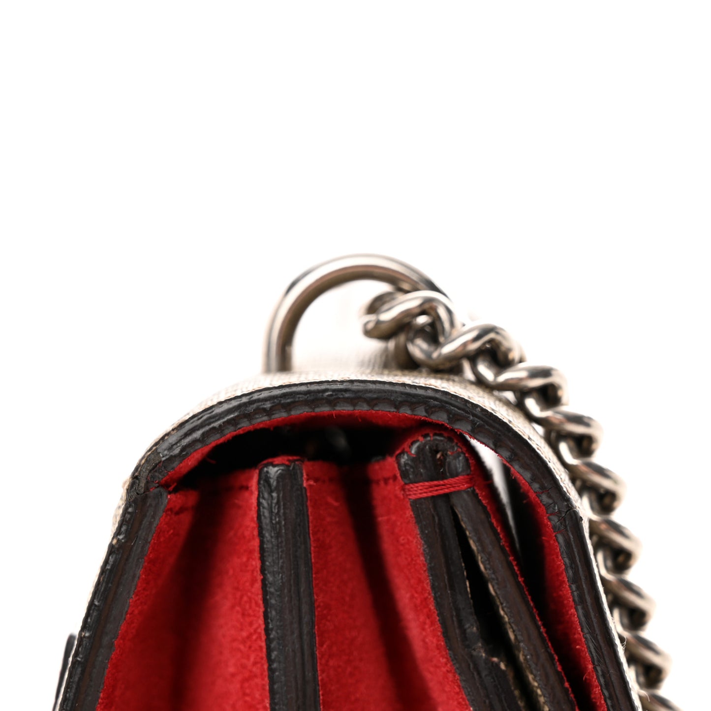 GG Supreme Monogram Suede Cudu Medium Dionysus Shoulder Bag Beige Ebony Vulcanic Red