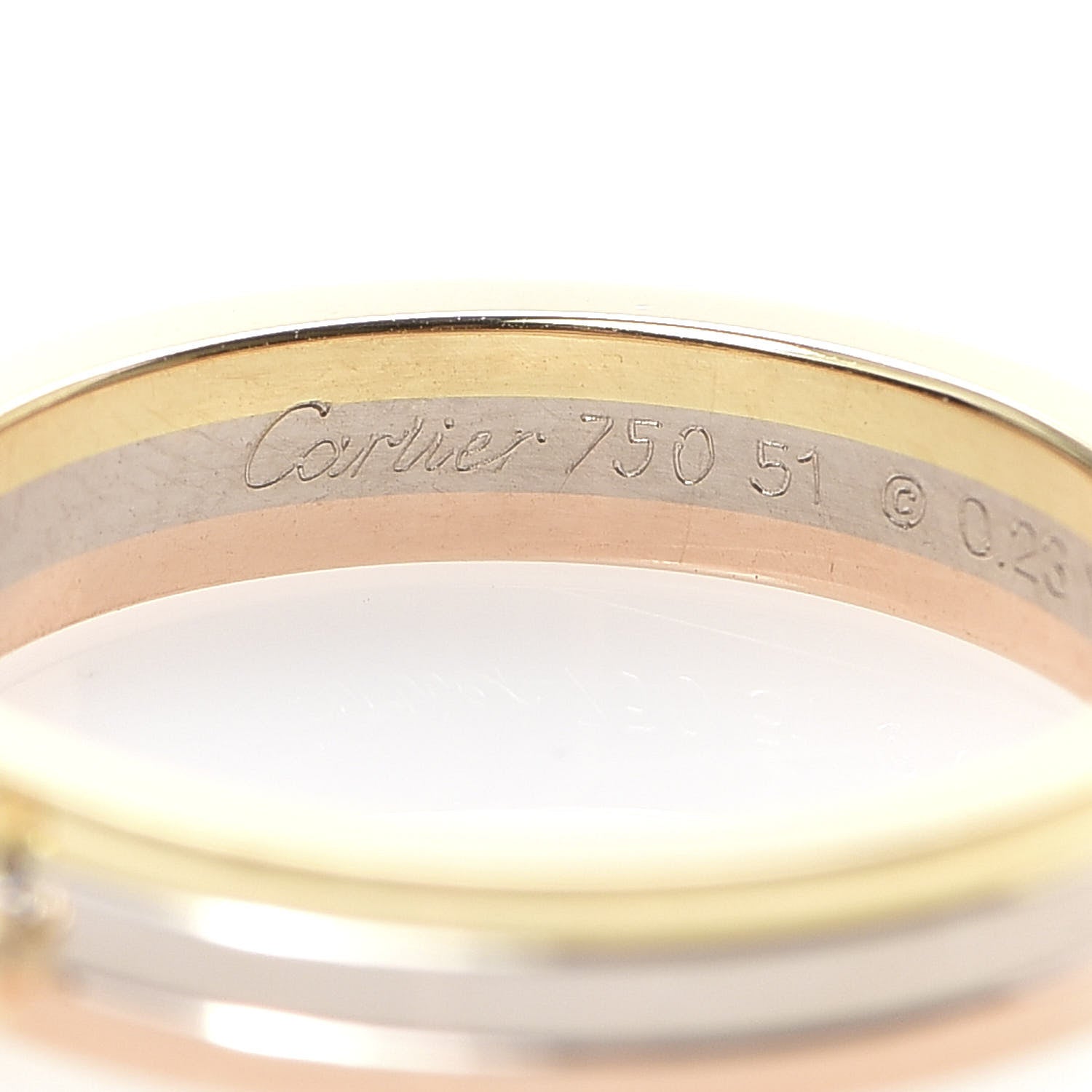 Cartier 18K Pink Yellow White Gold Diamond .23ct Solitaire Trinity Engagement Ring 51 5.75 4 of 5