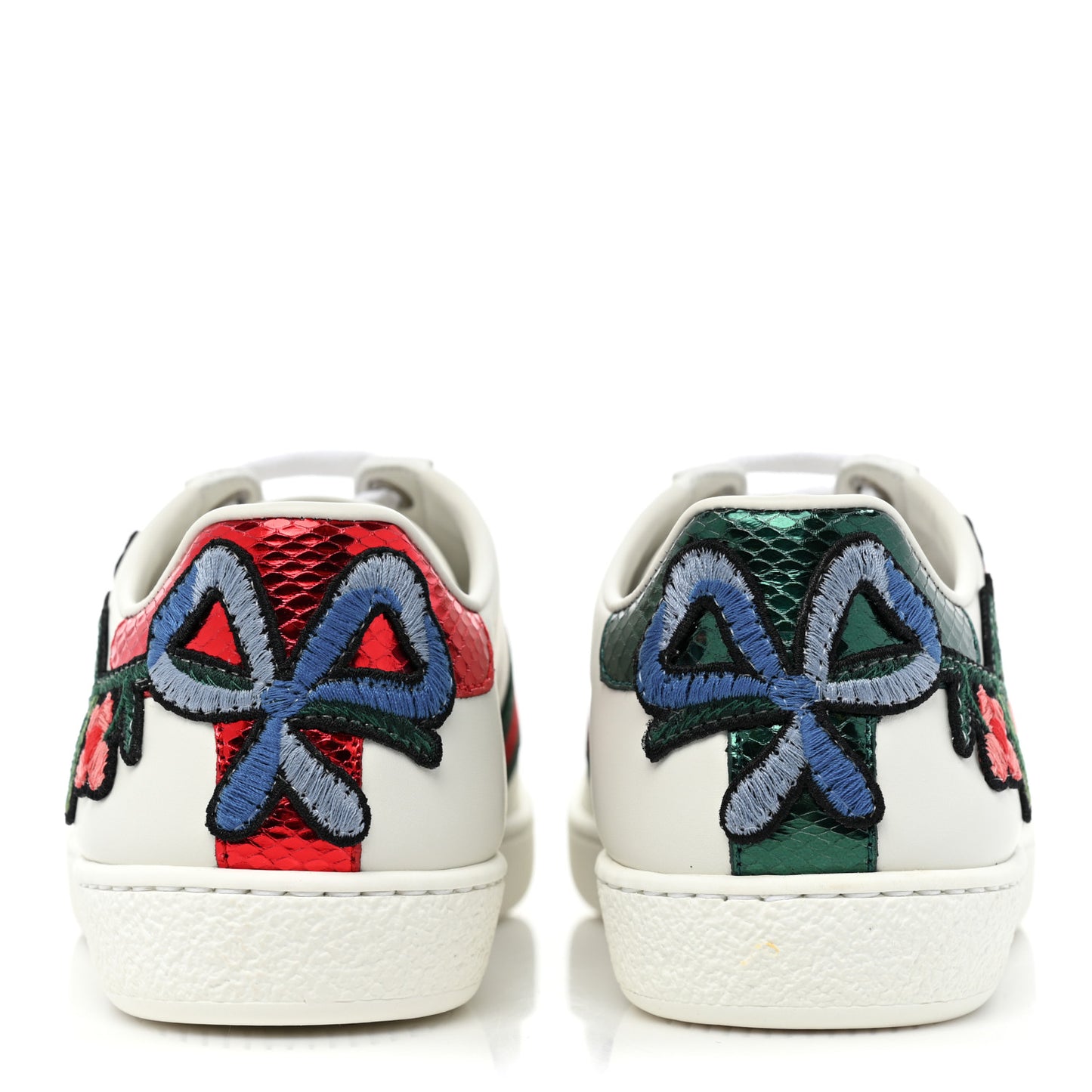 Calfskin Web Floral Embroidered Womens Ace Sneakers 36 White