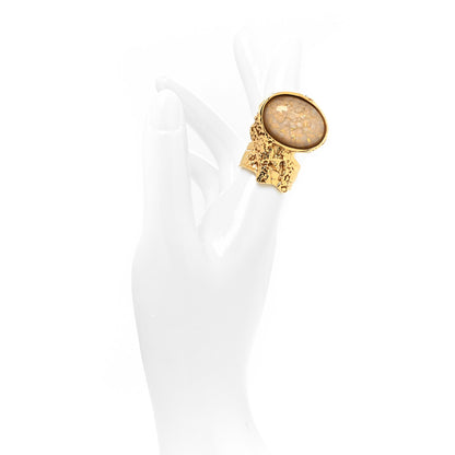 Saint Laurent Glass Cabochon Arty Ovale Ring 57 8 Gold Beige Clair 2 of 5
