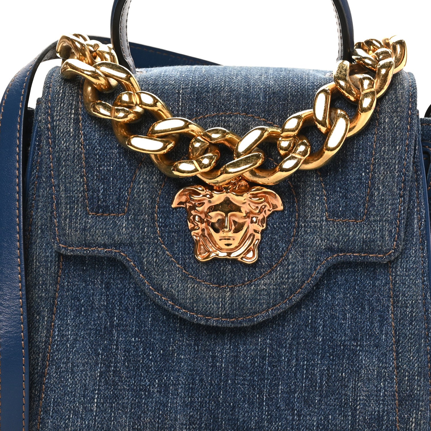 Versace Denim La Medusa Chain Tote Navy Blue 1836318 – FASHIONPHILE