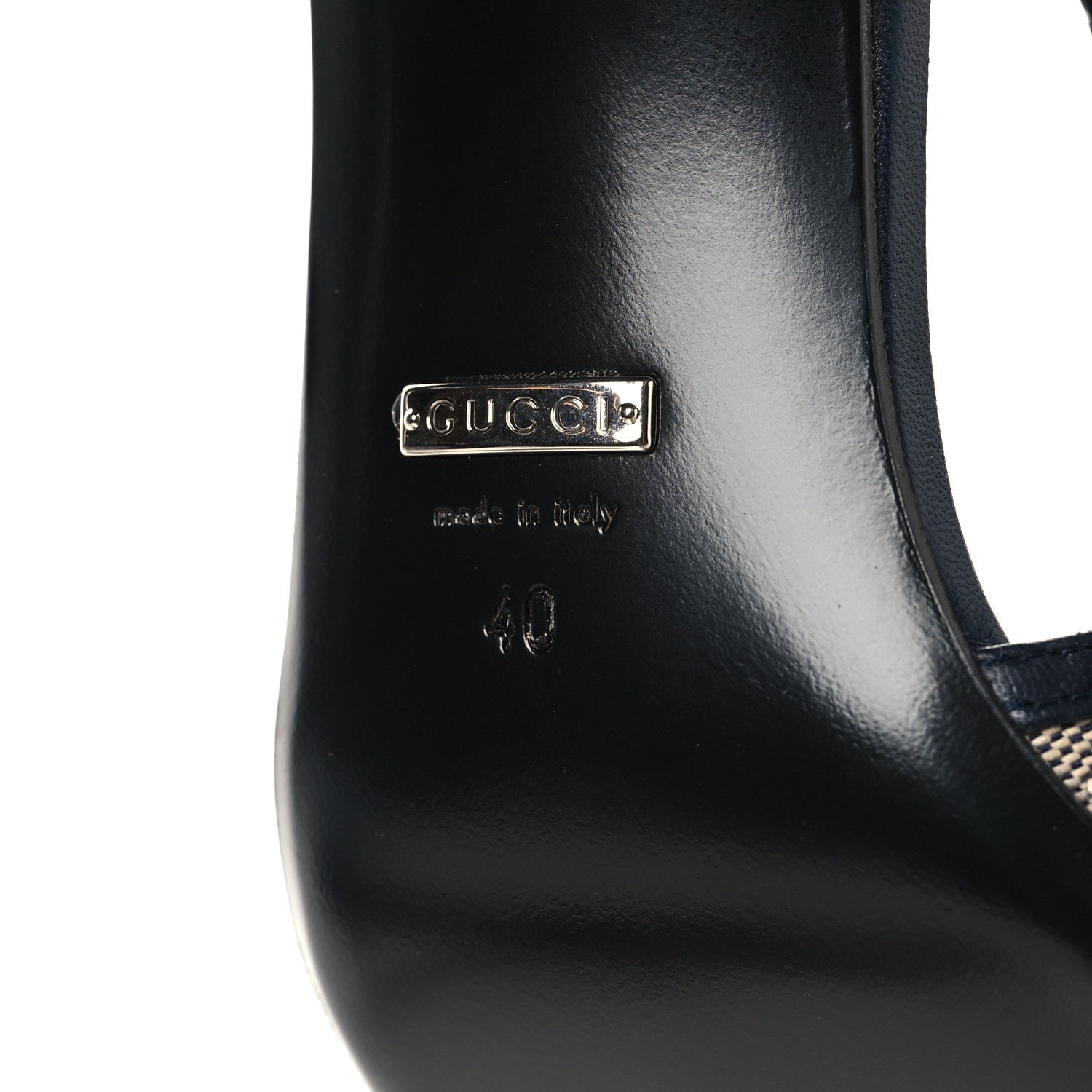 Gucci GG Monogram Malaga Kid Crystal Square G 75mm Slingback Pumps 40 Beige Blue 7 of 9