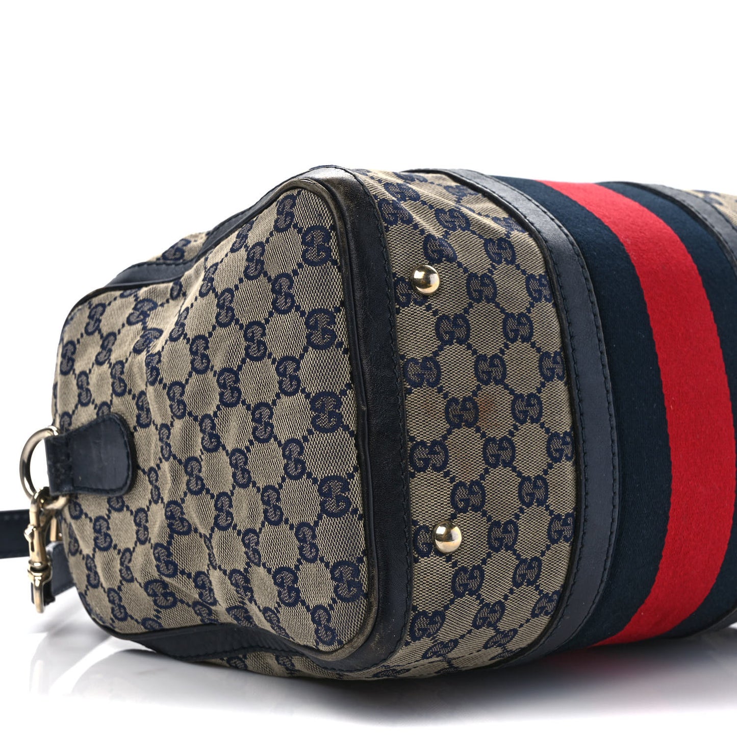 Monogram Selleria Calfskin Vintage Web Medium Boston Beige Blue