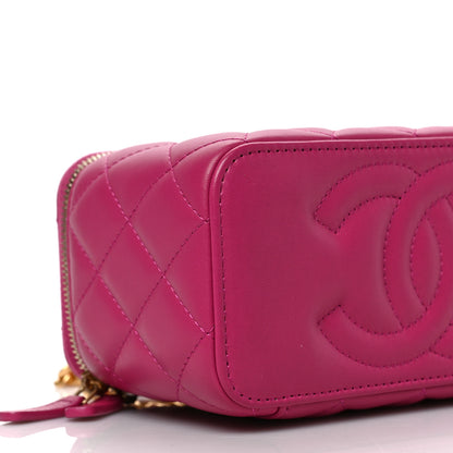 Chanel Lambskin Resin Quilted Vanity Case With Chain Fuchsia 8 of 11