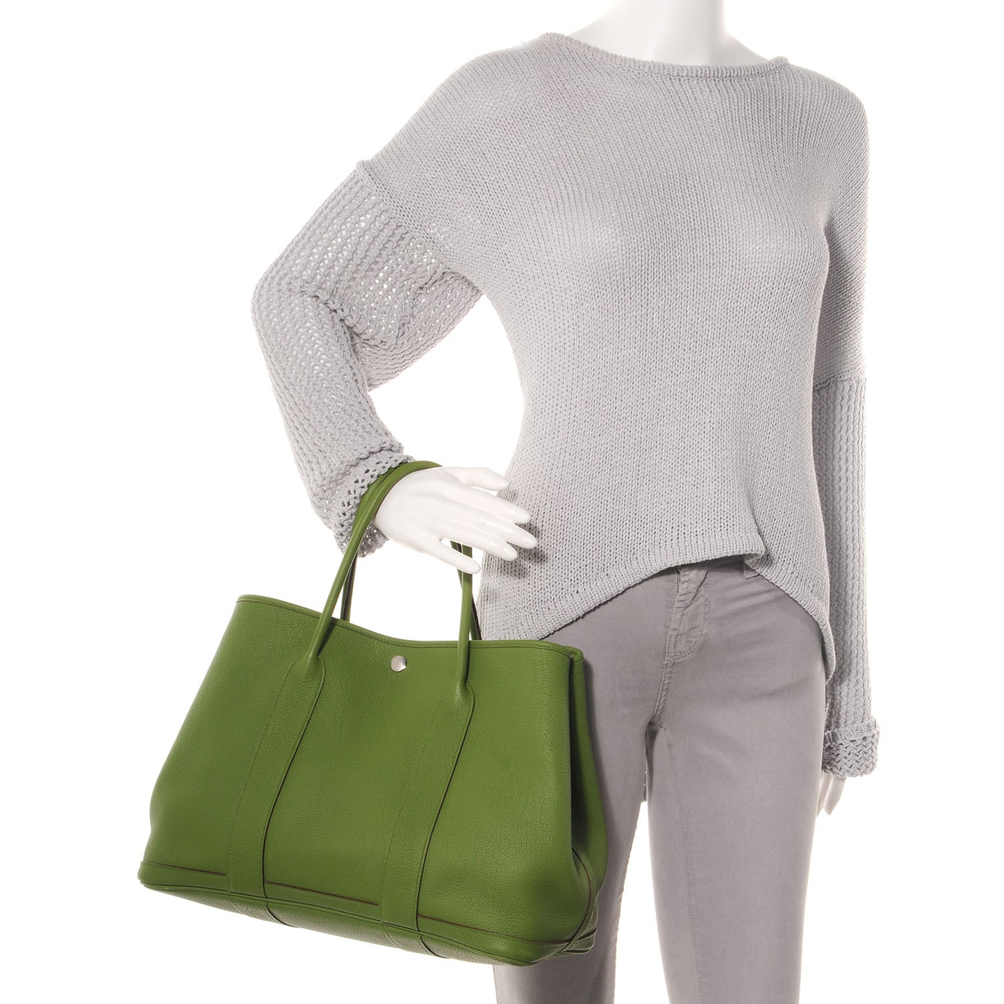 Veau Negonda Garden Party Tote MM 36 Vert Anis