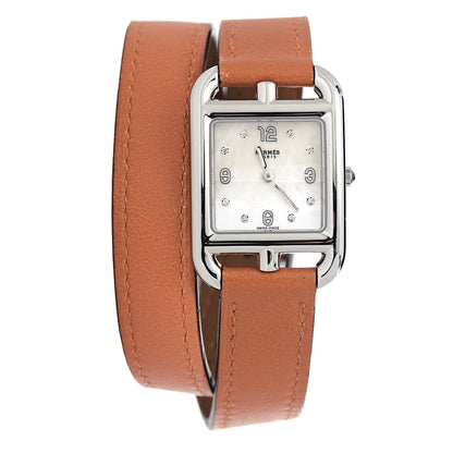 Hermes Stainless Steel Swift Diamond Mother of Pearl 23mm Cape Cod Double Tour Quartz Watch Orange 1 of 8