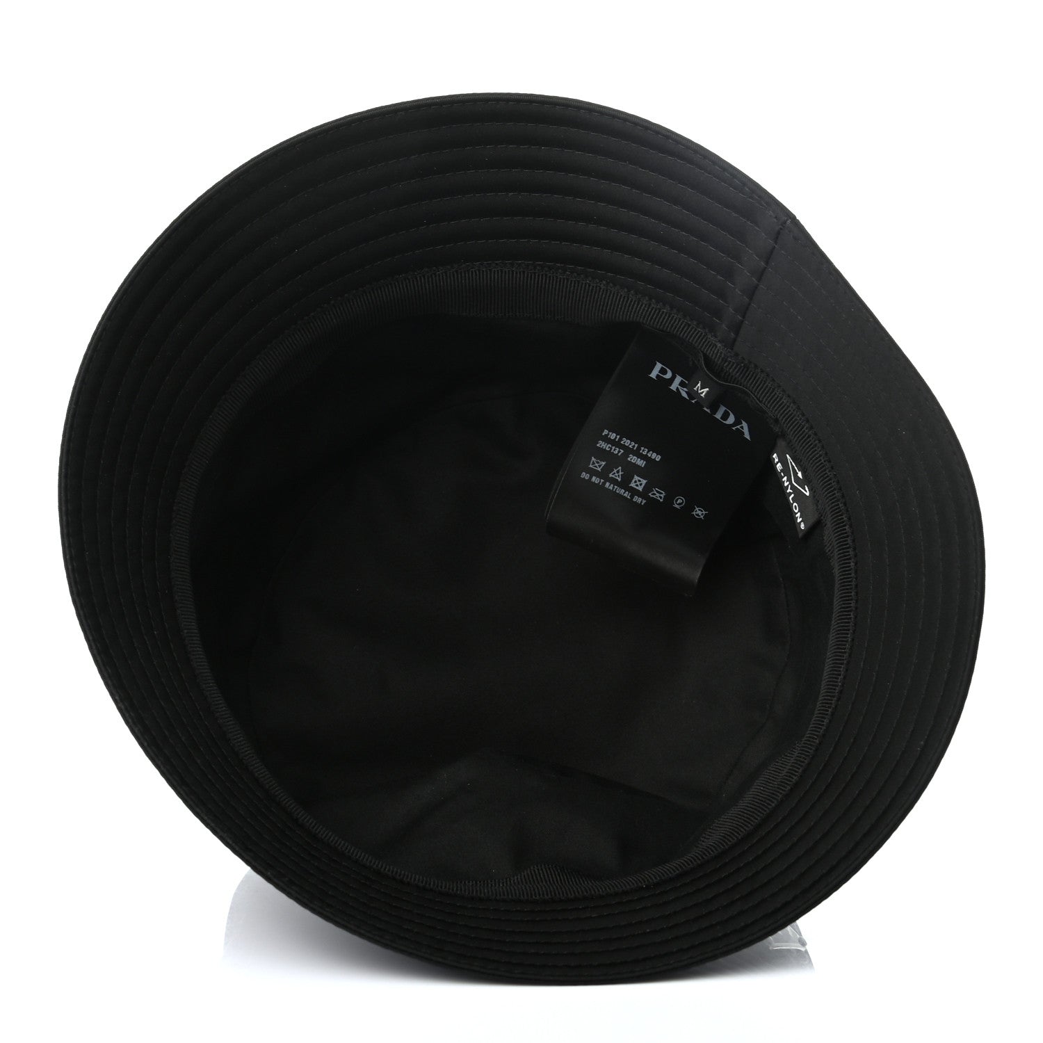 Prada Re-Nylon Metal Triangle Logo Mens Bucket Hat M Black 6 of 7