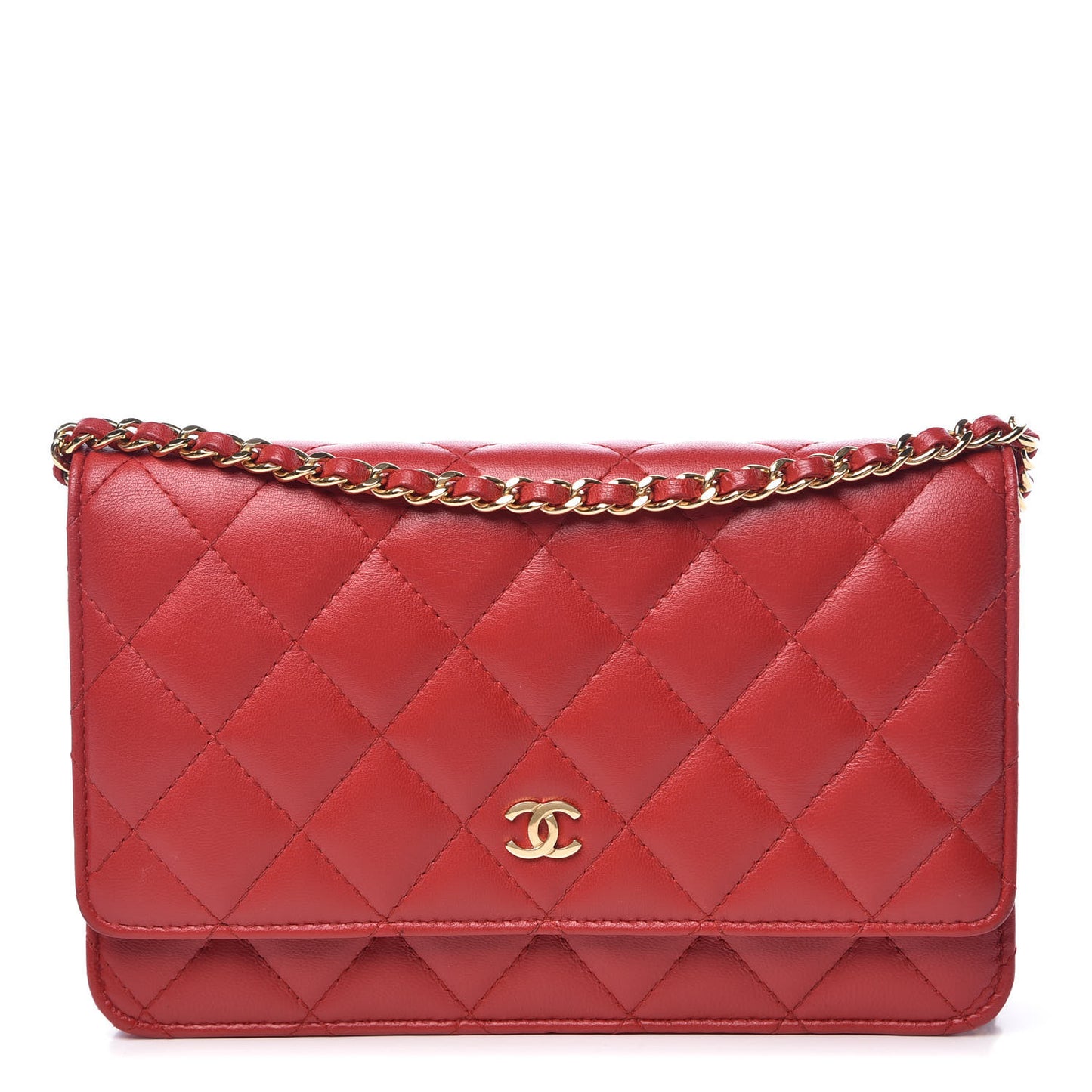 Lambskin Quilted Wallet On Chain WOC Red