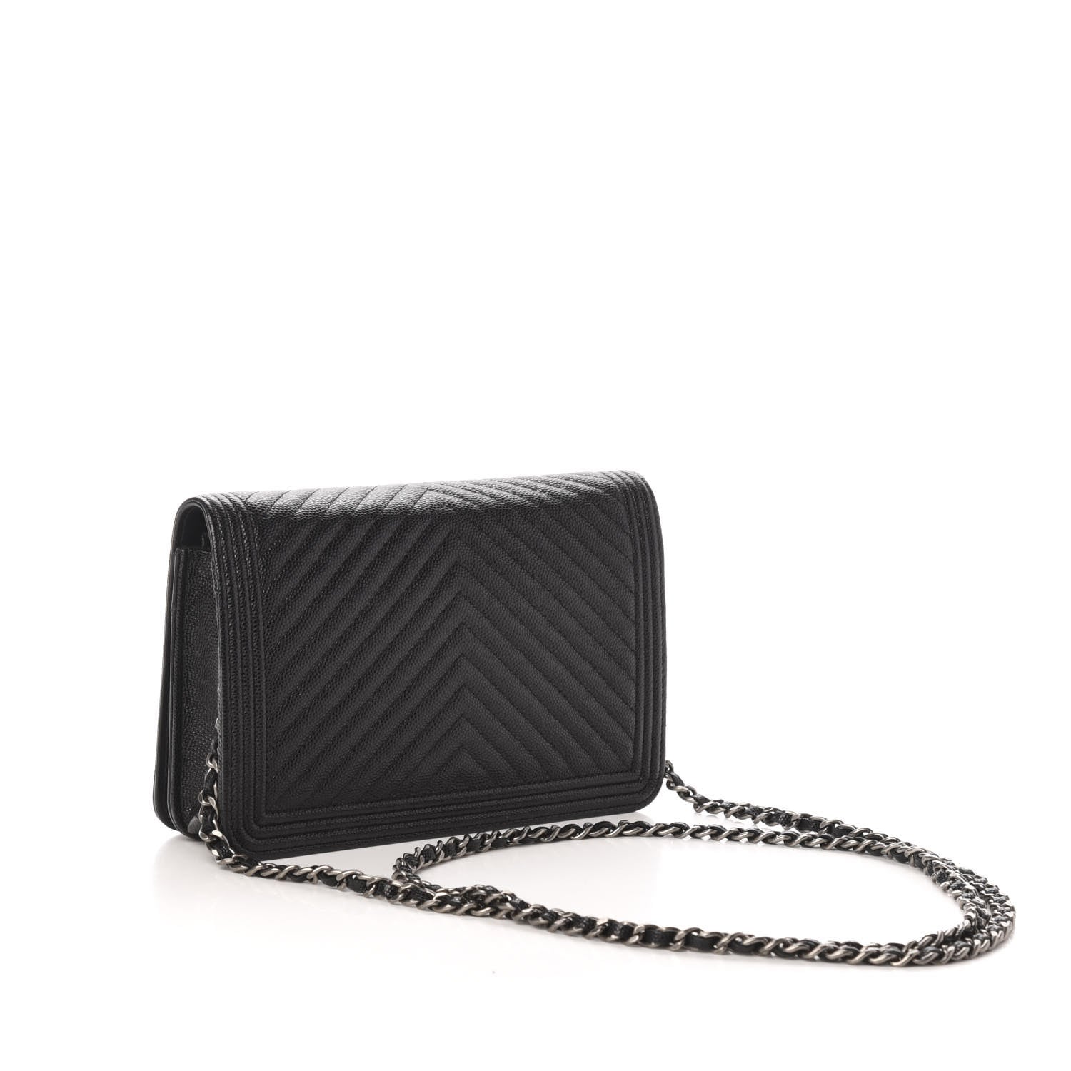 Chanel Caviar Chevron Quilted Boy Wallet On Chain WOC Black 3 of 12