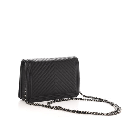 Chanel Caviar Chevron Quilted Boy Wallet On Chain WOC Black 3 of 12