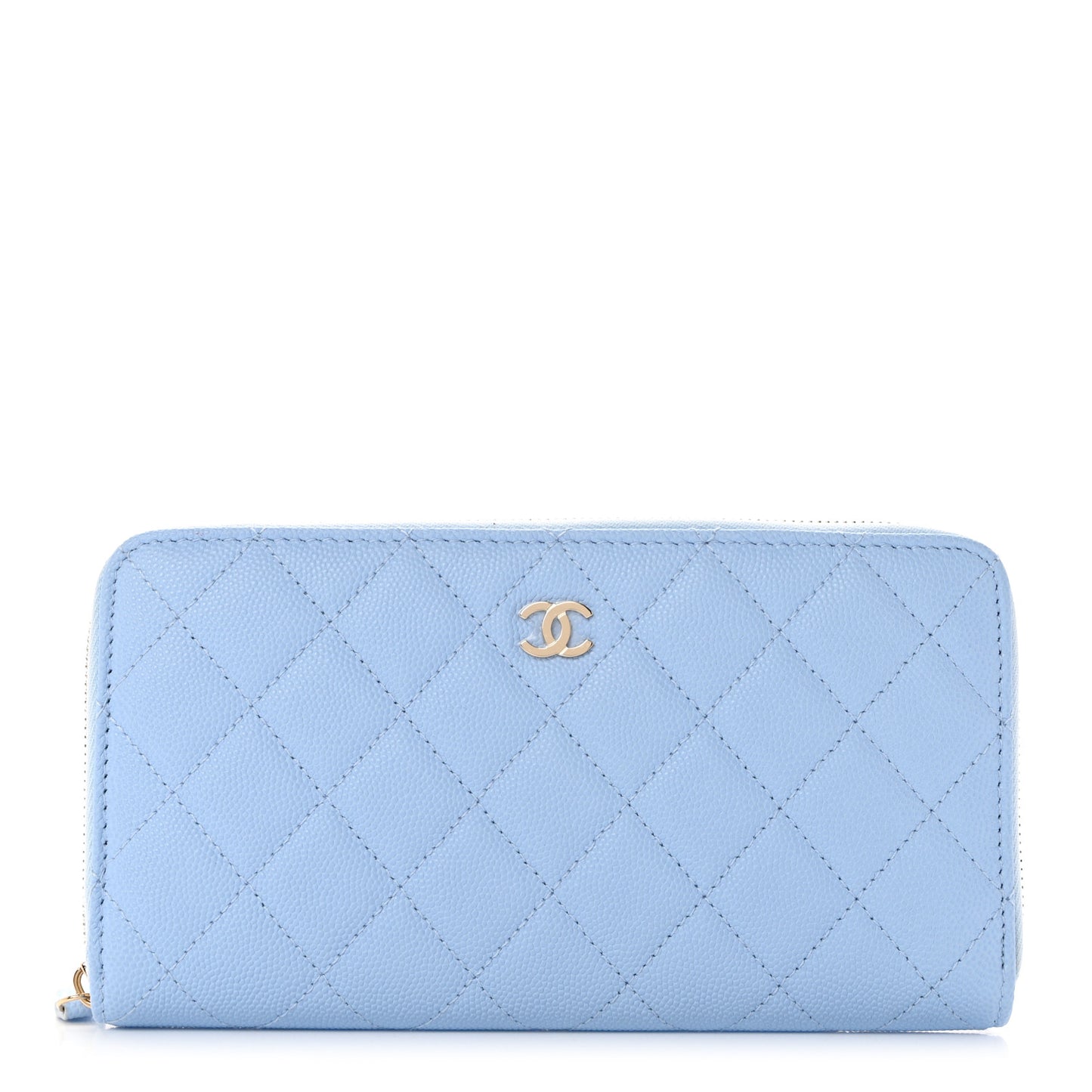 Caviar Quilted Large Gusset Zip Around Wallet Light Blue