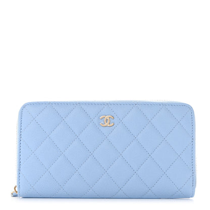 Chanel Caviar Quilted Large Gusset Zip Around Wallet Light Blue 1 of 8