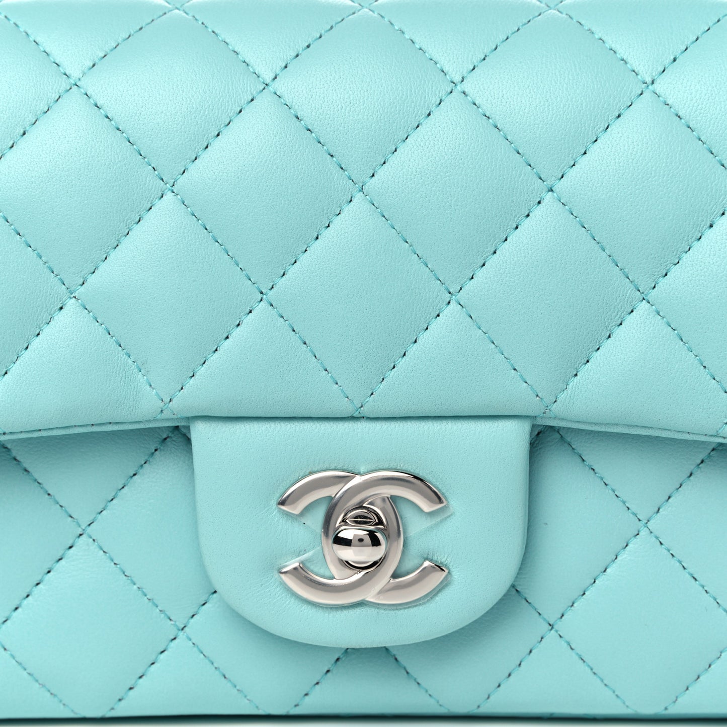 Lambskin Quilted Mini Rectangular Flap Light Blue