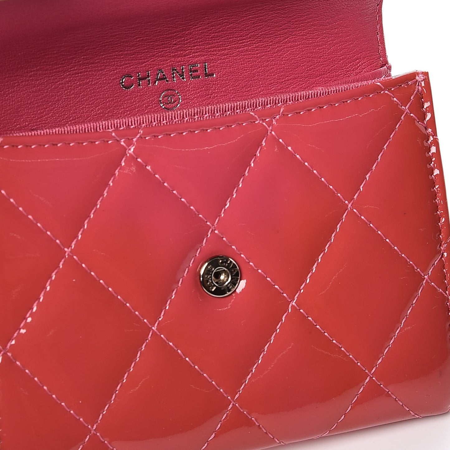 Patent Quilted Card Holder Pink