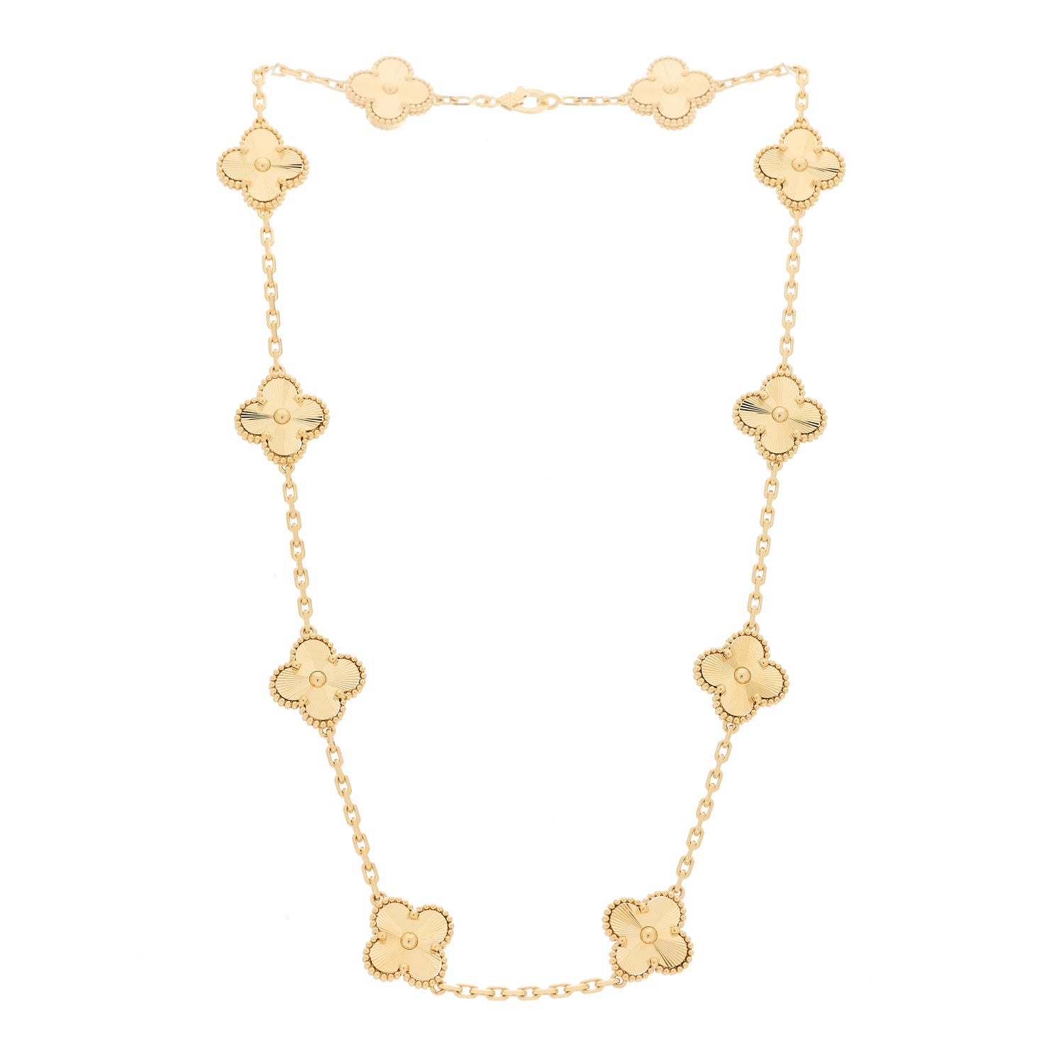 Van Cleef & Arpels 18K Yellow Gold 10 Motifs Guilloche Vintage Alhambra Necklace 3 of 6
