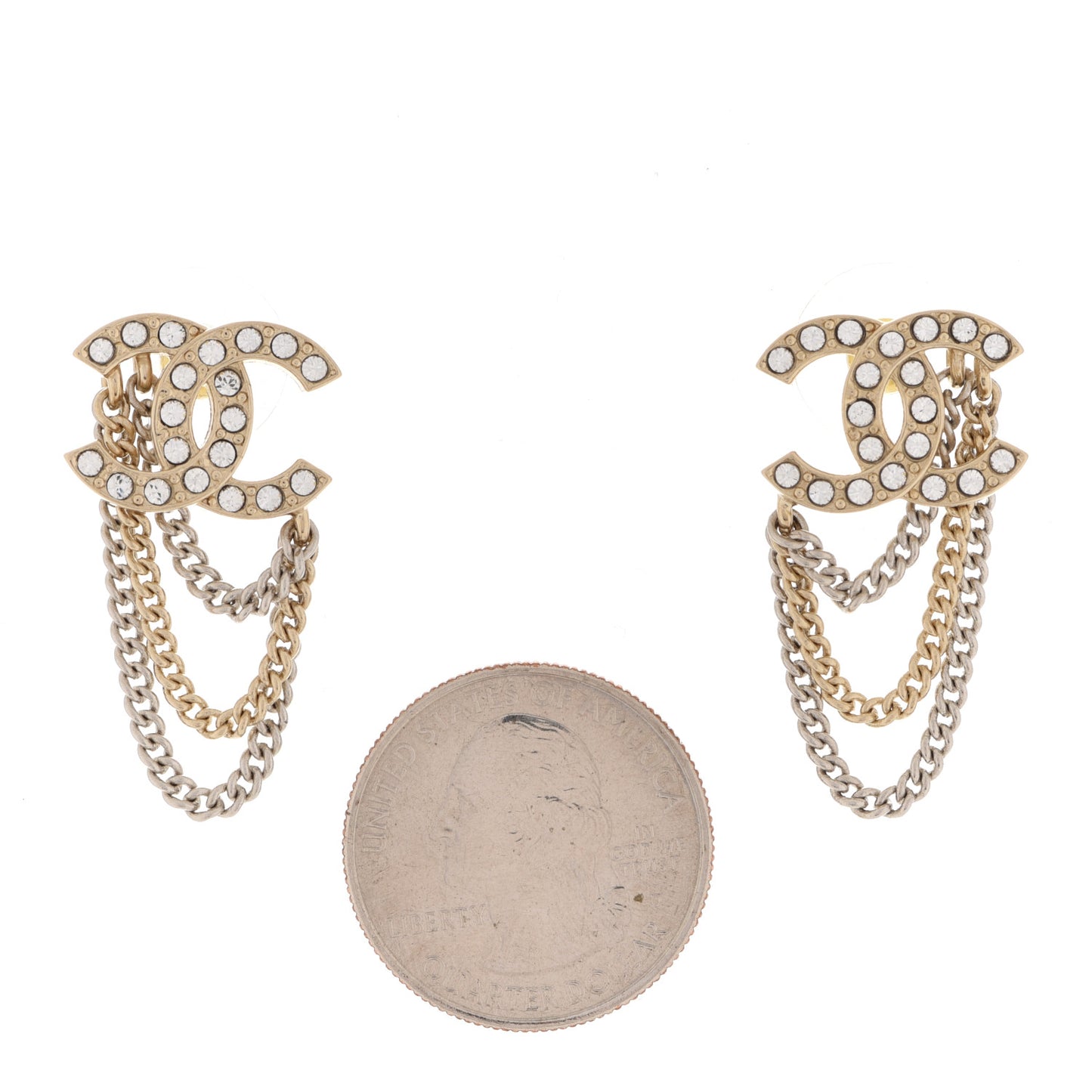Crystal Chain CC Earrings Gold