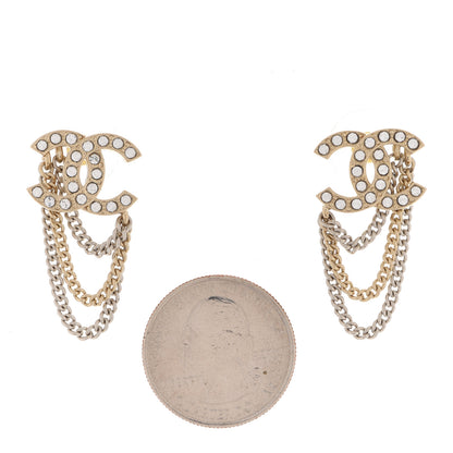 Chanel Crystal Chain CC Earrings Gold 2 of 5
