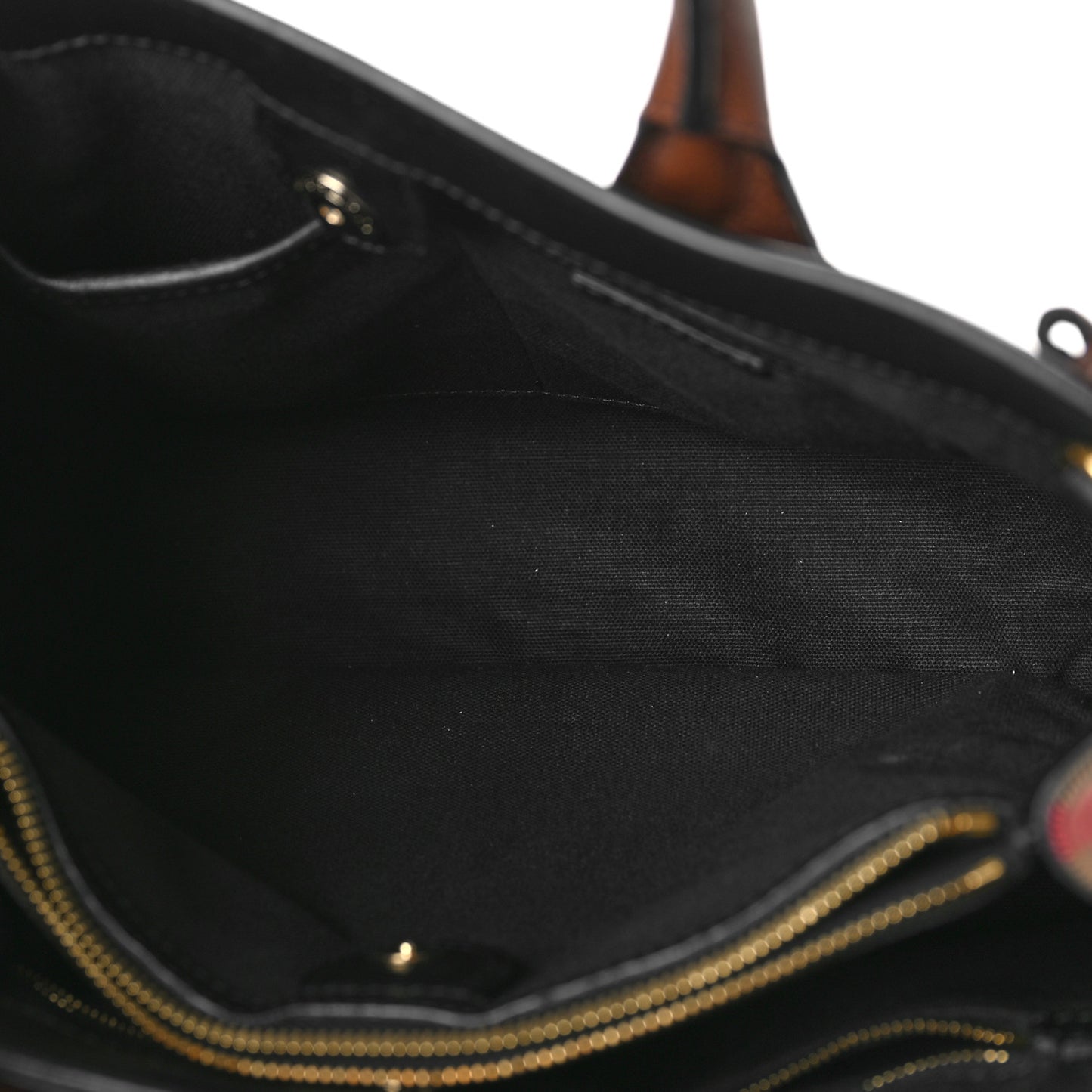 Grainy Calfskin House Check Two Tone Medium Banner Tote Black Brown