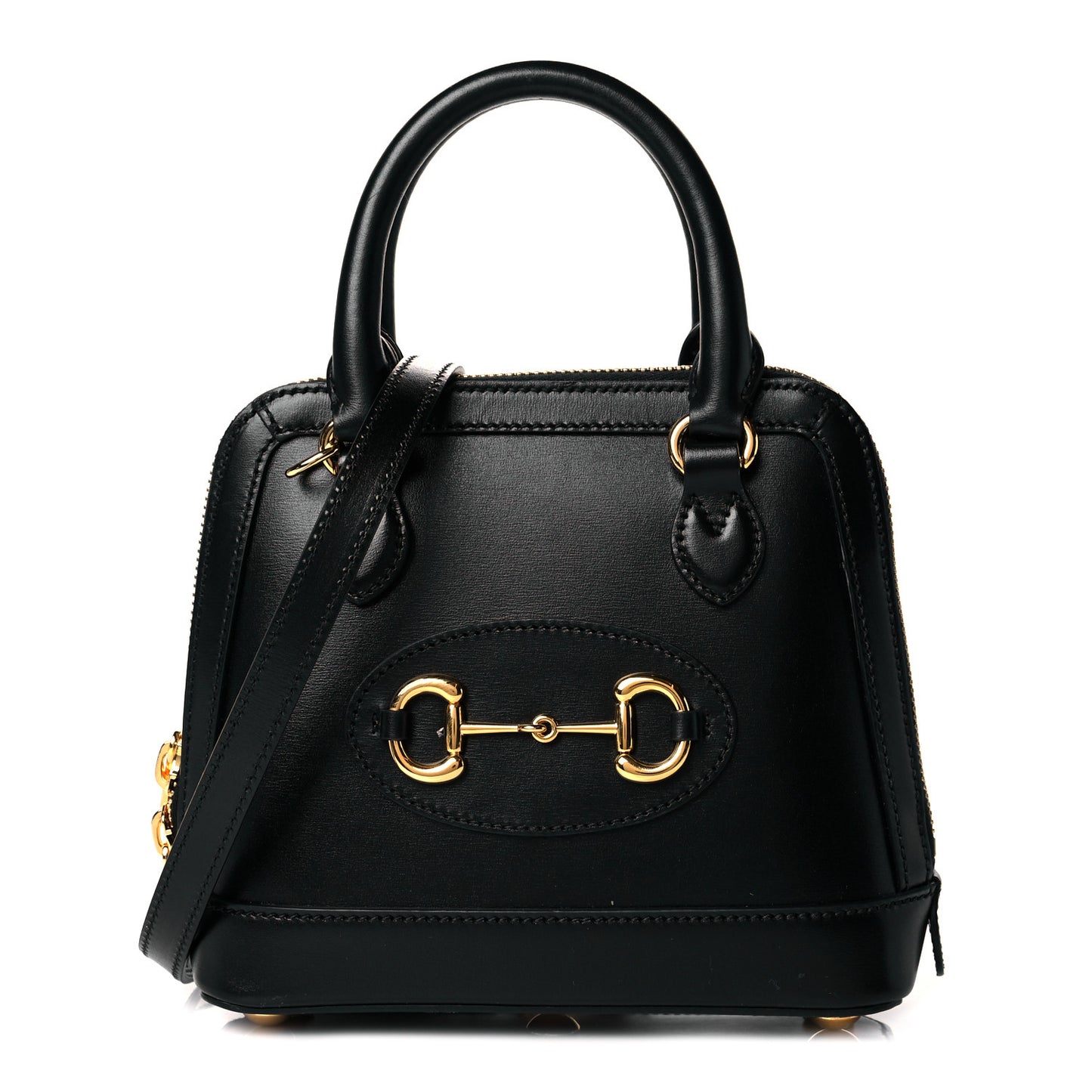 Boarded Plutone Calfskin Mini Horsebit 1955 Top Handle Bag Black
