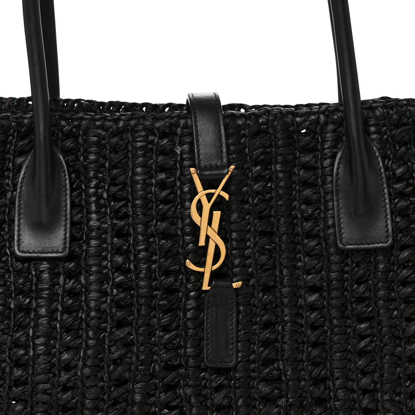 Raffia Calfskin Panier Rectangle Tote Black
