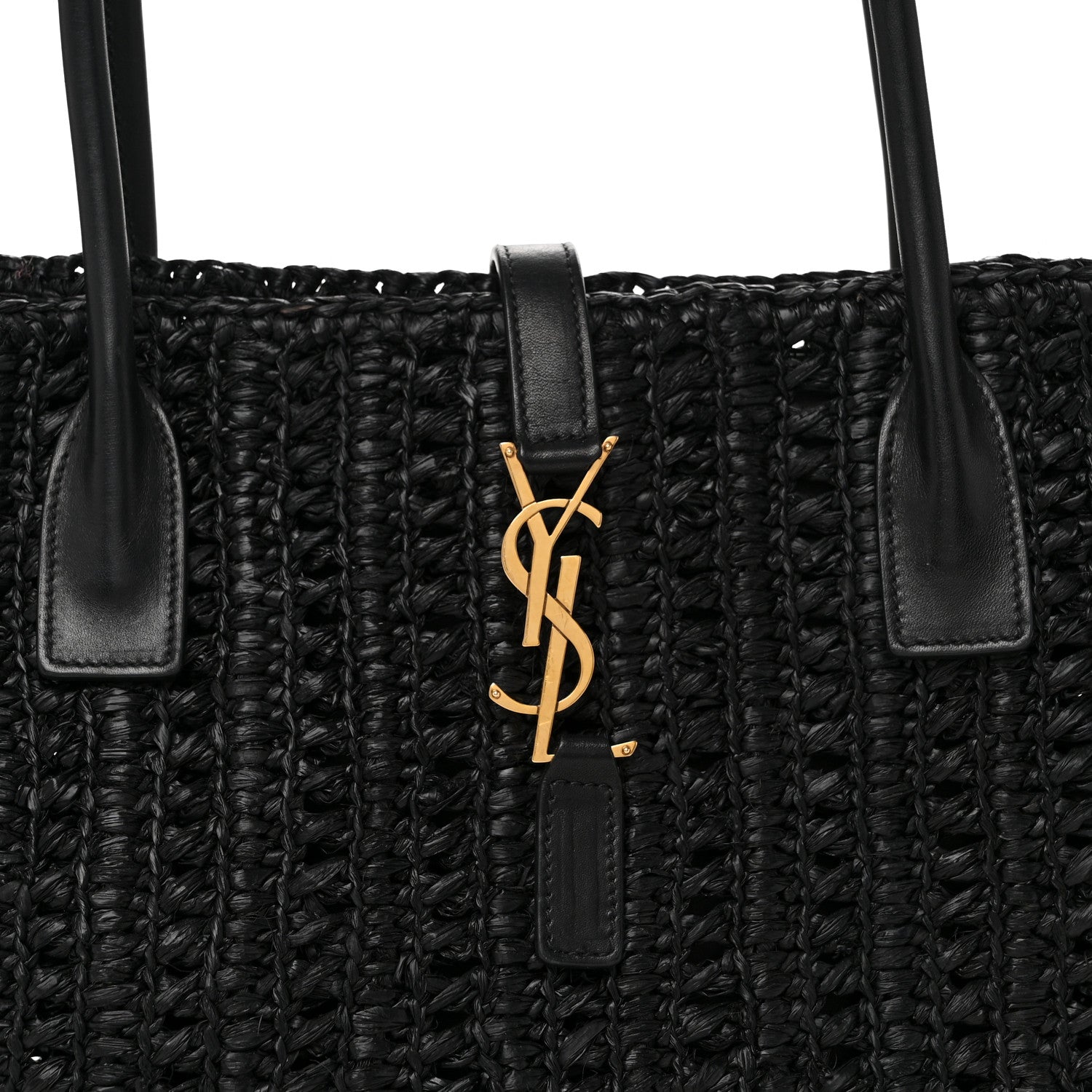 Saint Laurent Raffia Calfskin Panier Rectangle Tote Black 7 of 10