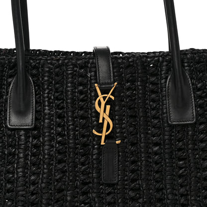 Saint Laurent Raffia Calfskin Panier Rectangle Tote Black 7 of 10