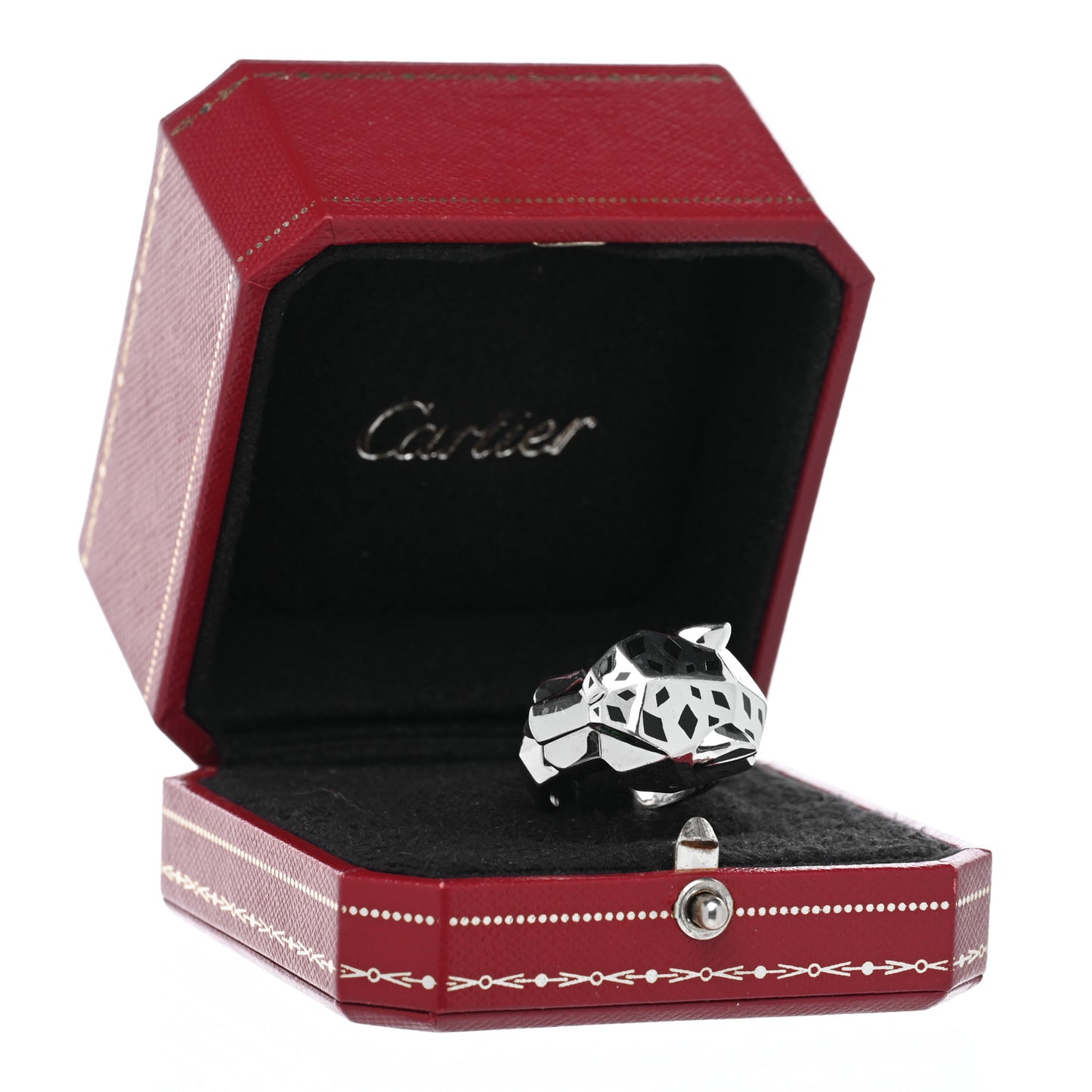18K White Gold Tsavorite Onyx Panthère De Cartier Ring 56 7.5