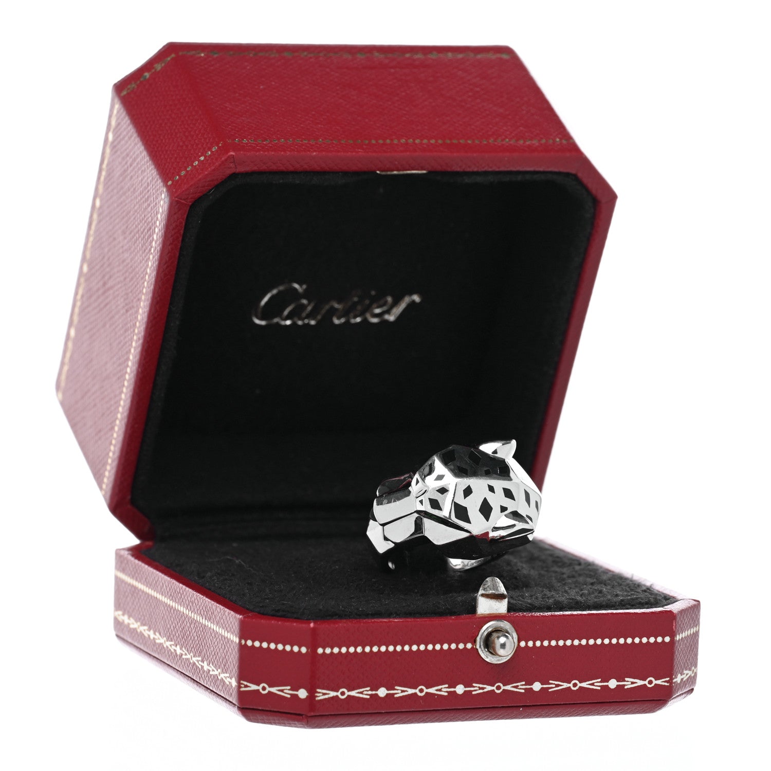 Cartier 18K White Gold Tsavorite Onyx Panthère De Cartier Ring 56 7.5 5 of 5