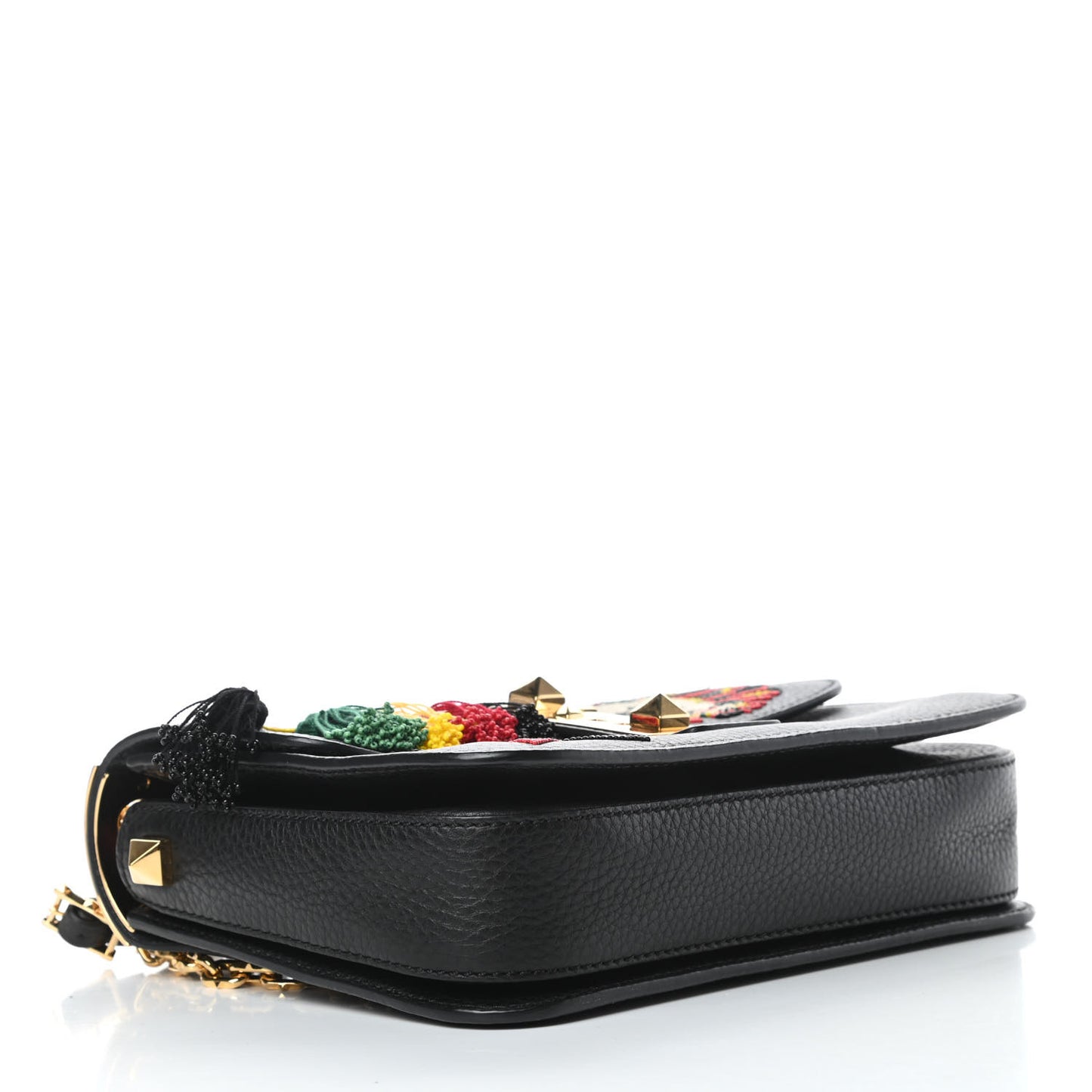 Pebbled Calfskin Jamaican Beaded B-Rockstud Shoulder Bag Black