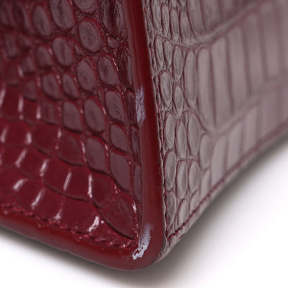 Balenciaga Shiny Calfskin Crocodile Embossed Small Hourglass Top Handle Bag Dark Red 11 of 11