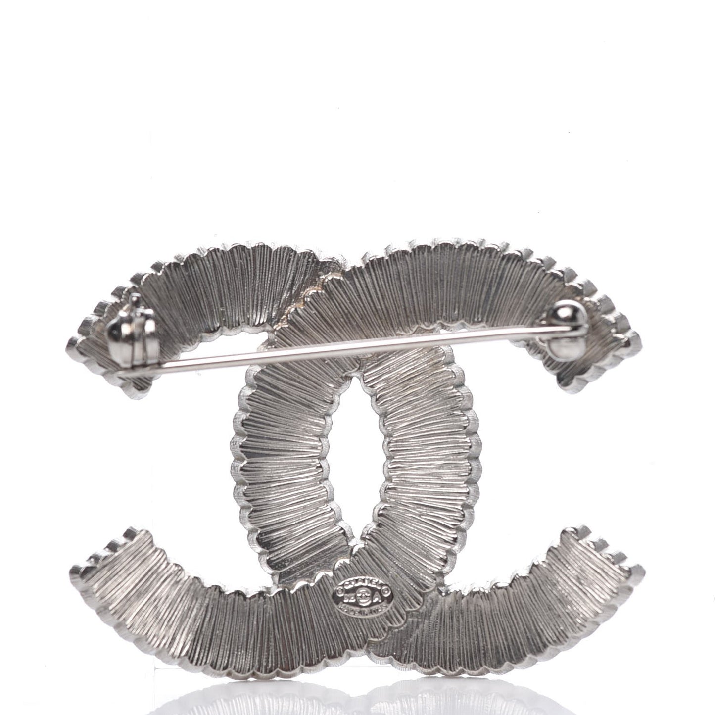 Crystal Glass CC Brooch Silver