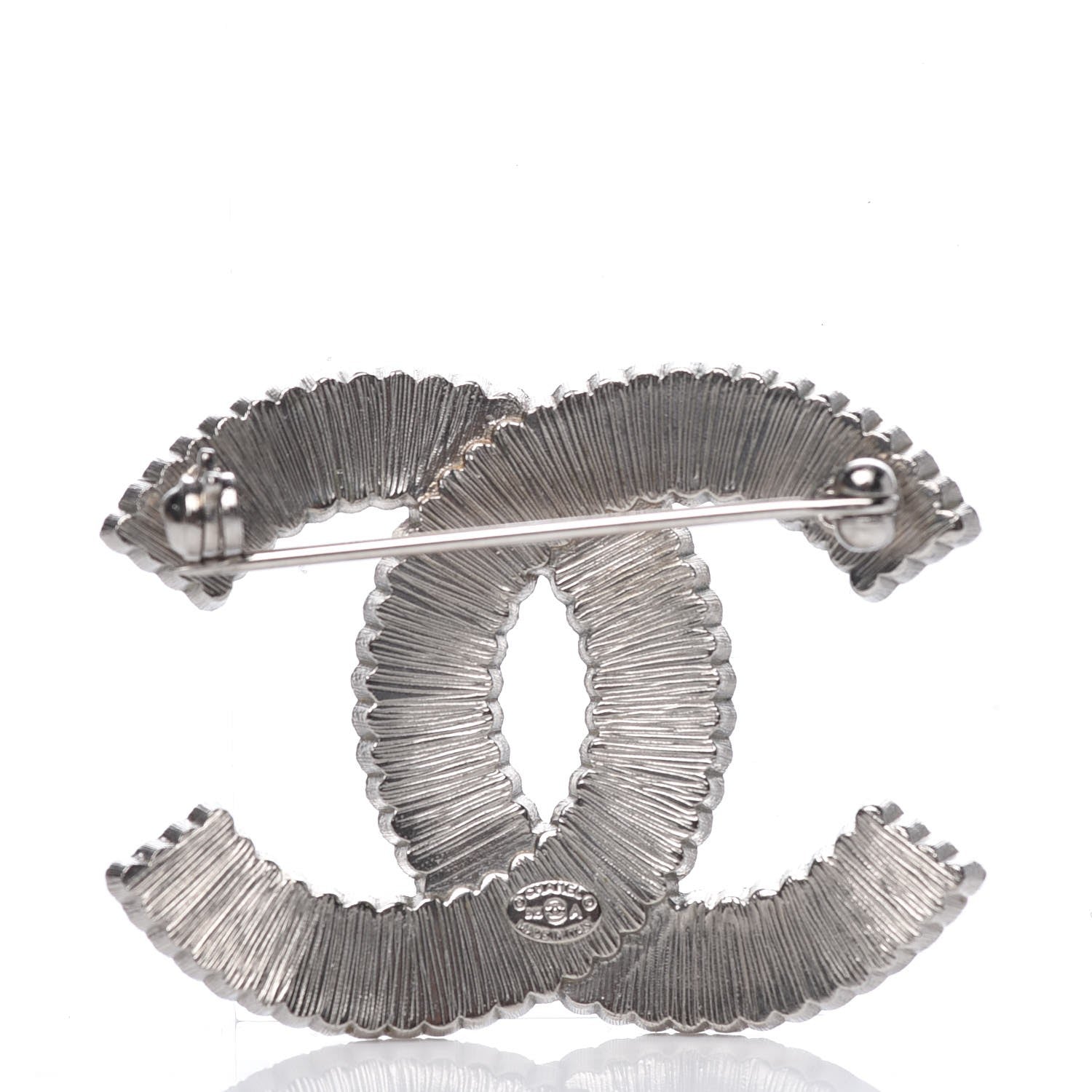 Chanel Crystal Glass CC Brooch Silver 3 of 4
