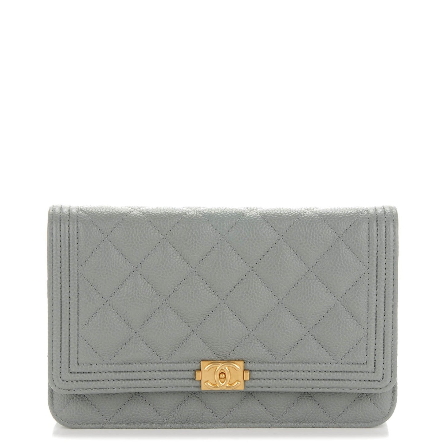 Caviar Quilted Boy Wallet On Chain WOC Grey