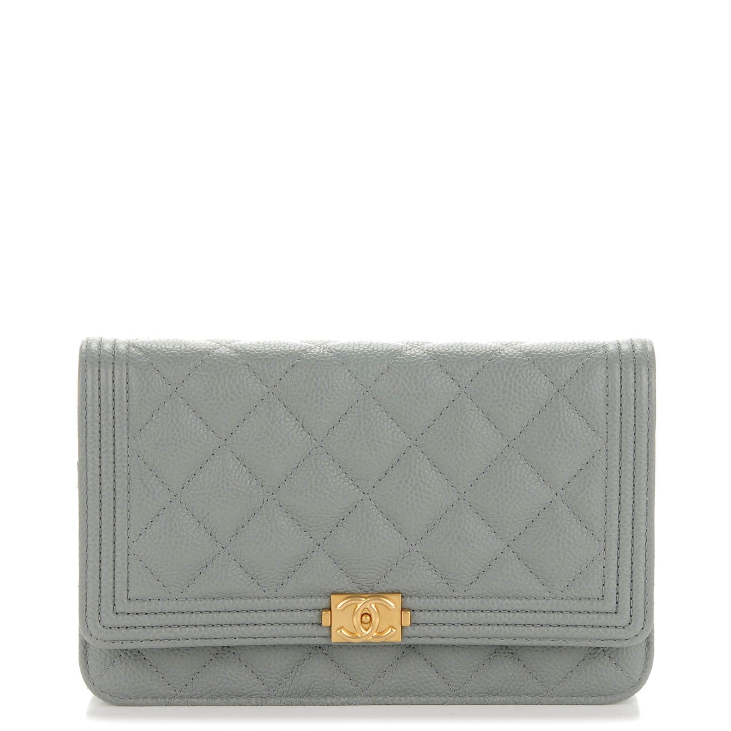 Chanel Caviar Quilted Boy Wallet On Chain WOC Grey 1 of 8