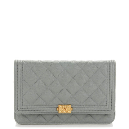 Chanel Caviar Quilted Boy Wallet On Chain WOC Grey 1 of 8