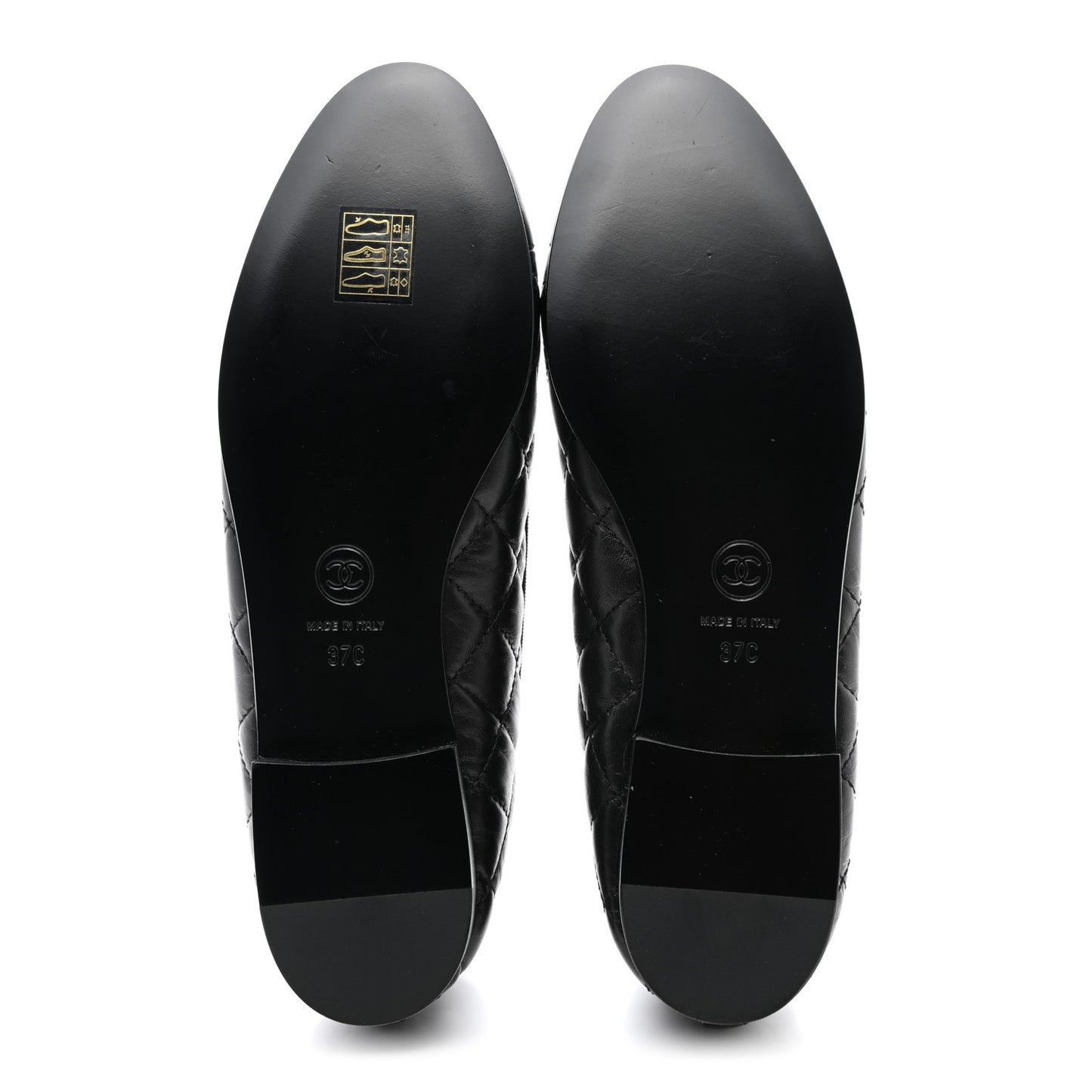 Aged Calfskin Quilted CC Cap Toe Ballerina Flats 37 Black
