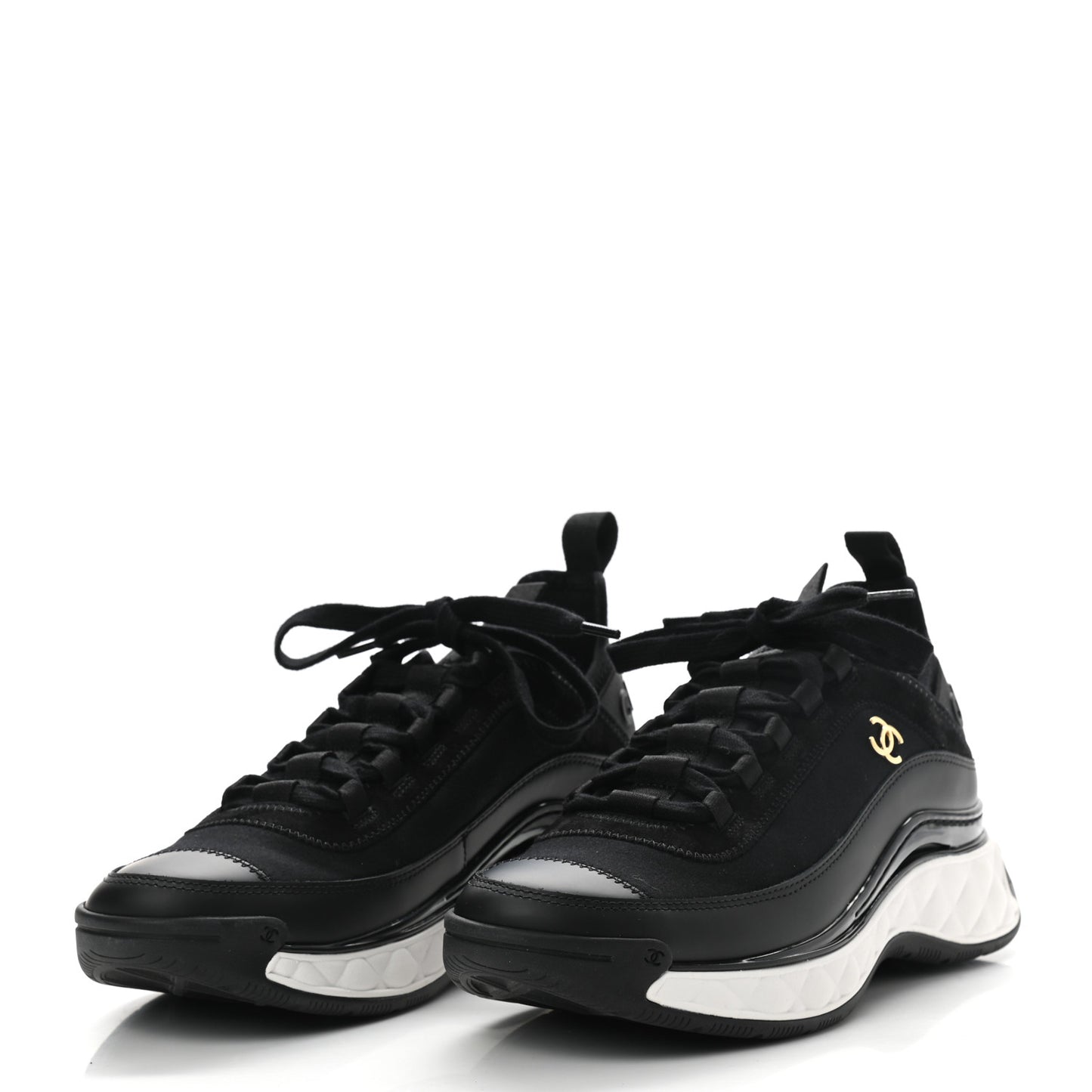 Velvet Calfskin Mixed Fibers CC Sneakers 38.5 Black