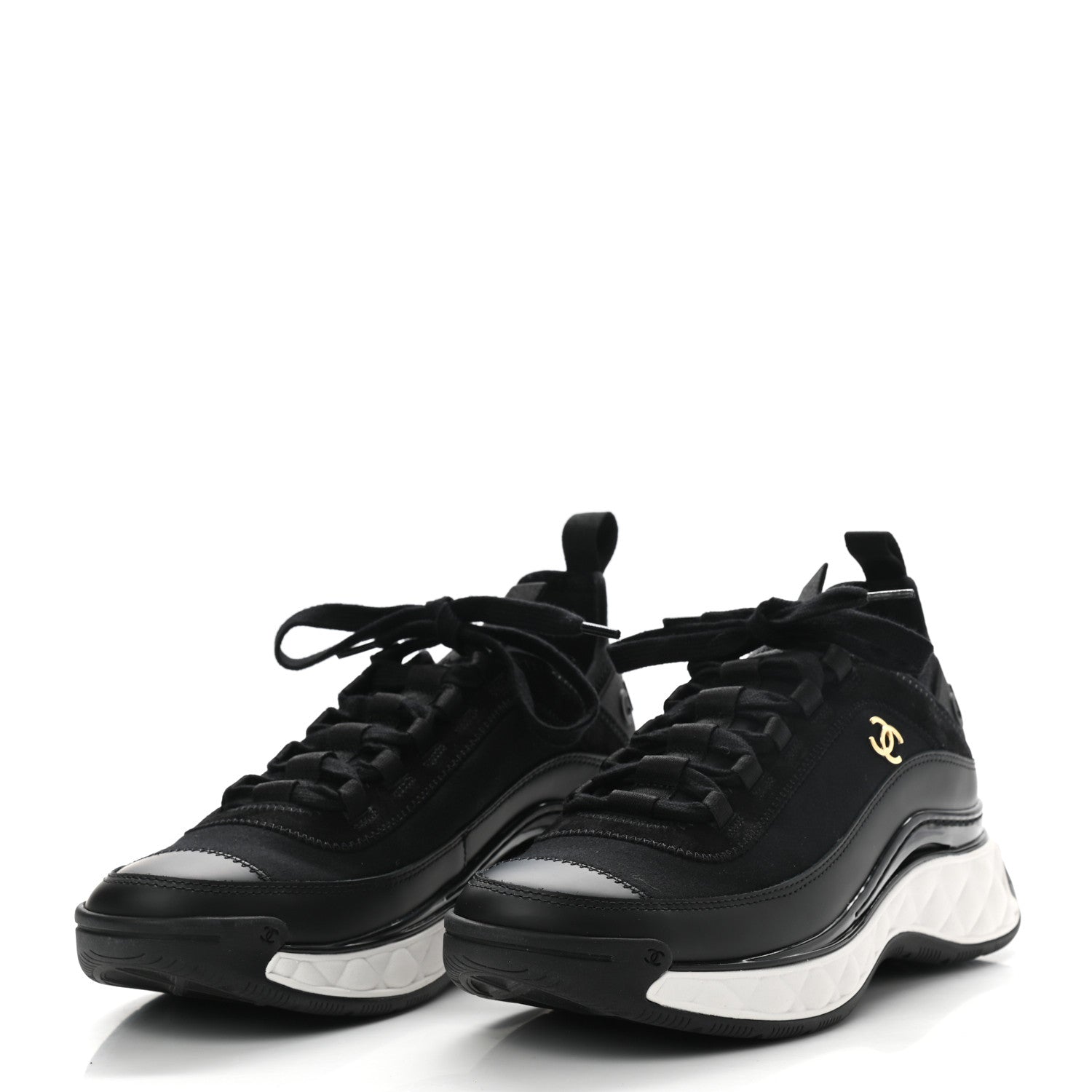 Chanel Velvet Calfskin Mixed Fibers CC Sneakers 38.5 Black 3 of 9