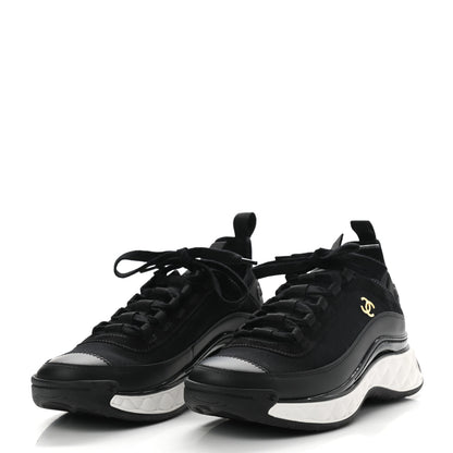 Chanel Velvet Calfskin Mixed Fibers CC Sneakers 38.5 Black 3 of 9