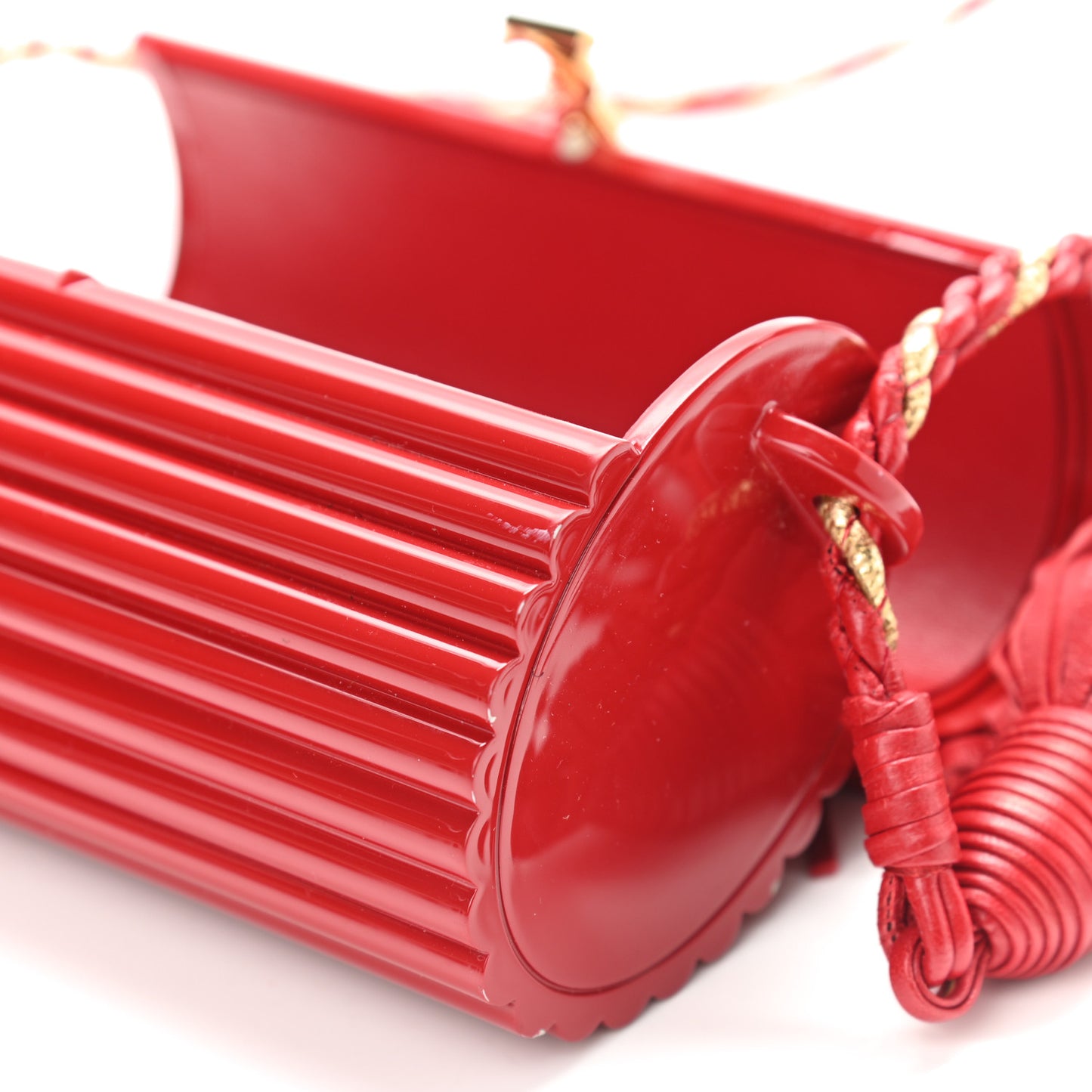 Ribbed Plexiglass Lambskin Fringe Monogram Opium Box Bag Red