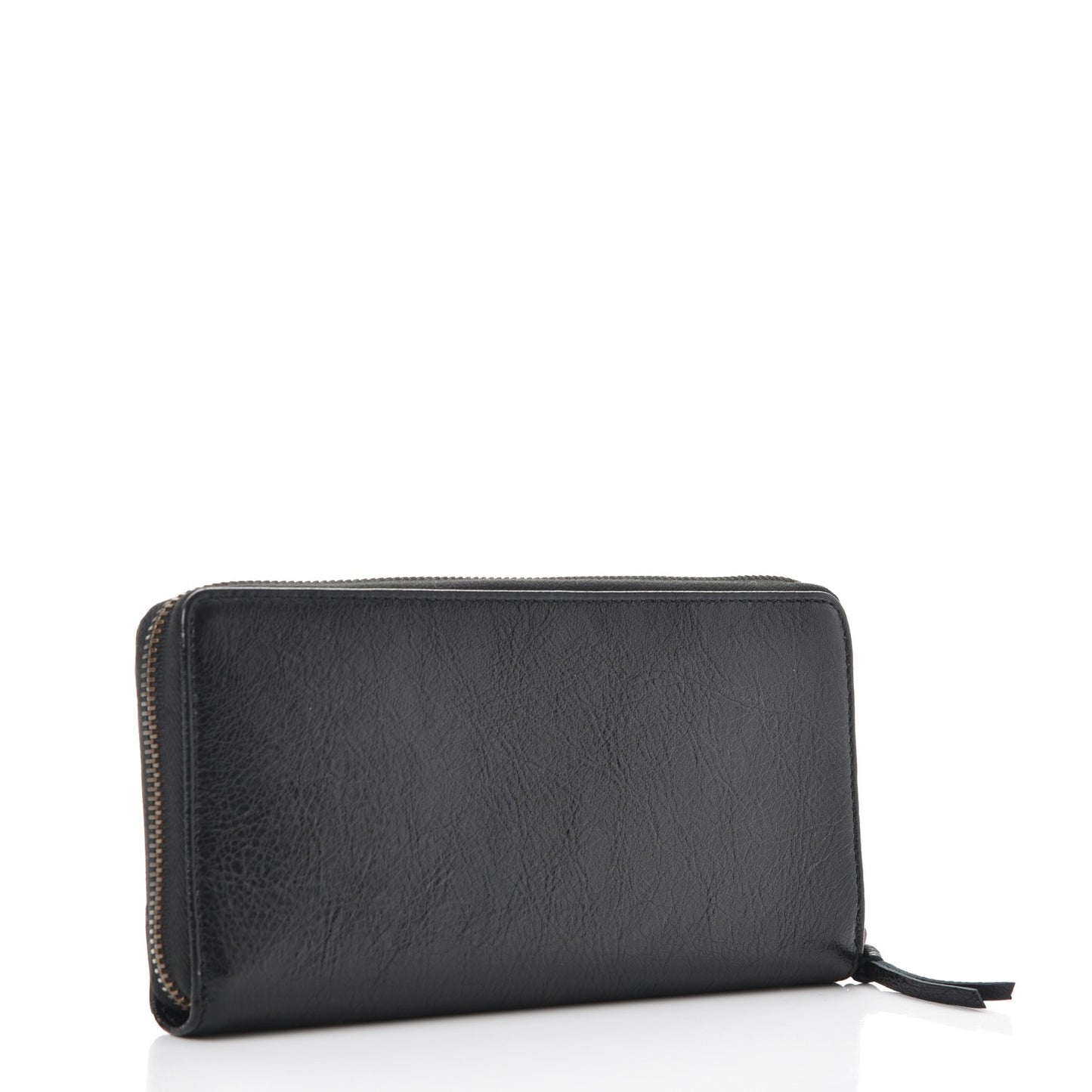 Agneau Classic Silver Hardware Continental Zip Around Wallet Black