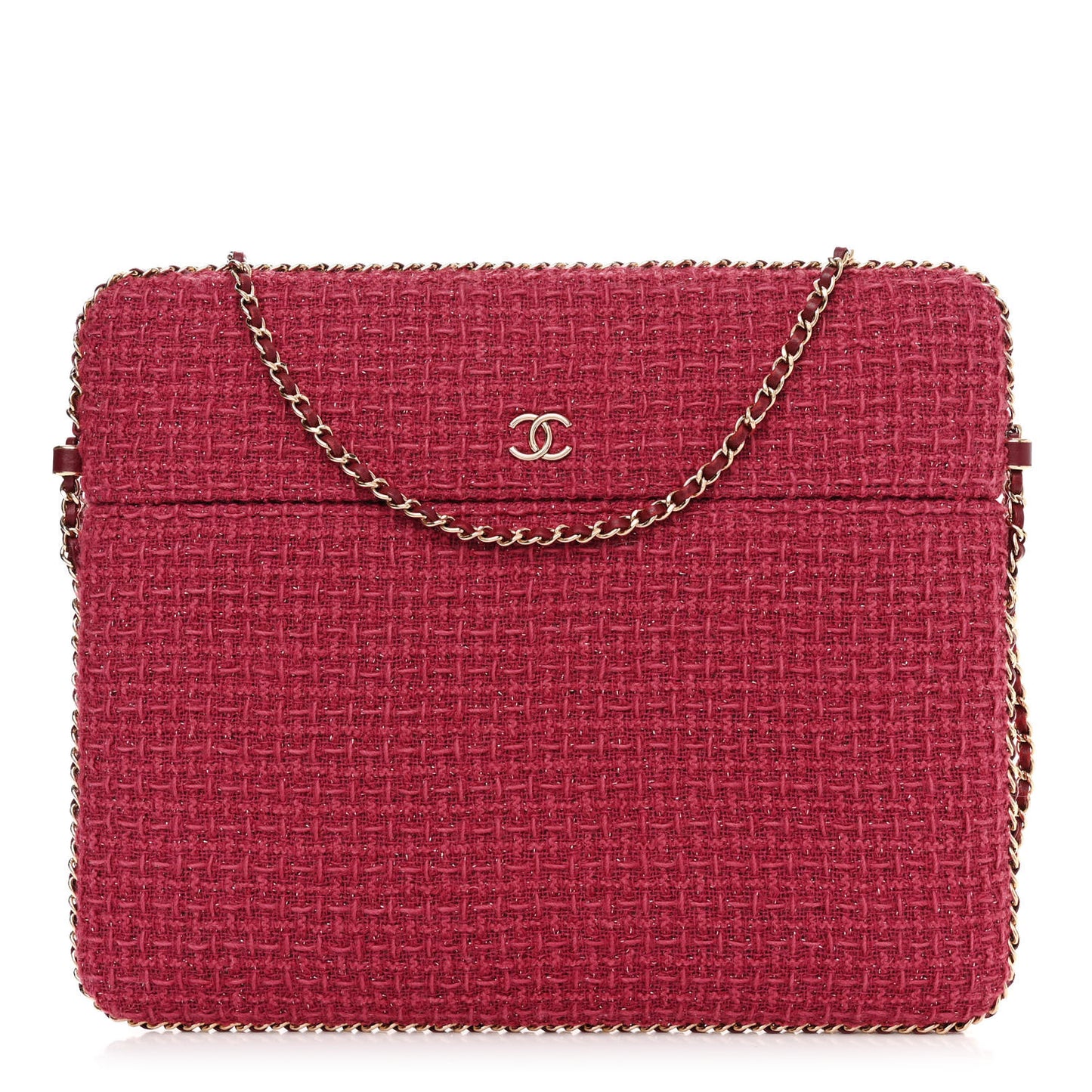 Tweed Chain Around Tablet Holder Crossbody Pink